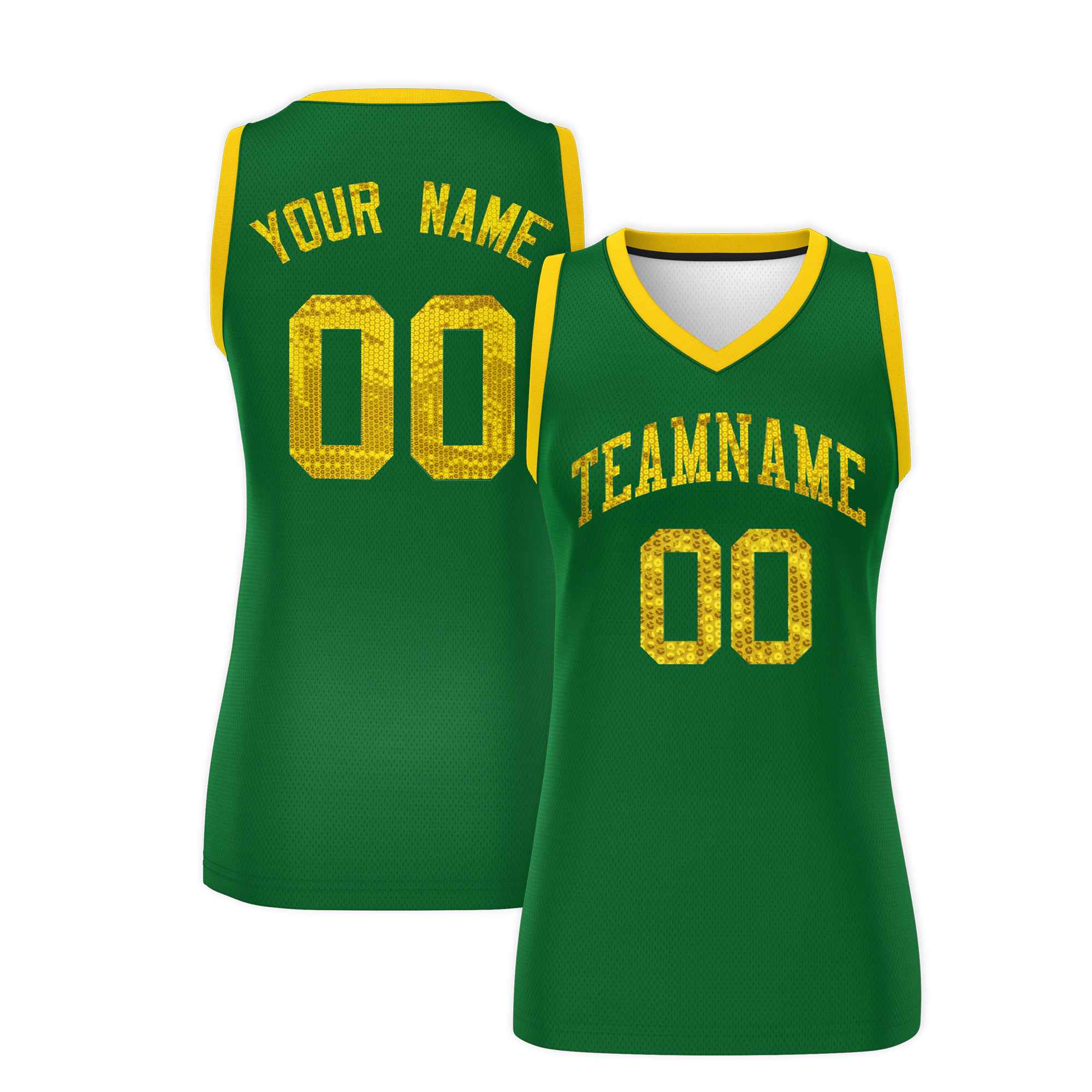 Custom Kelly Green Gold Women Basketball Jersey Dress