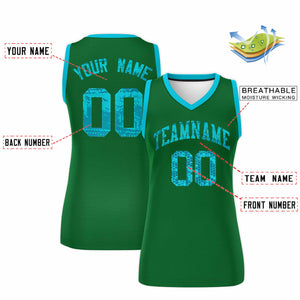 Custom Kelly Green Sky Blue Women Basketball Jersey Dress