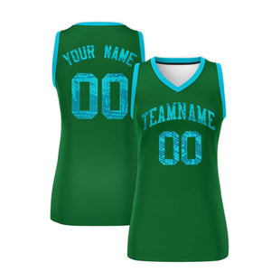 Custom Kelly Green Sky Blue Women Basketball Jersey Dress