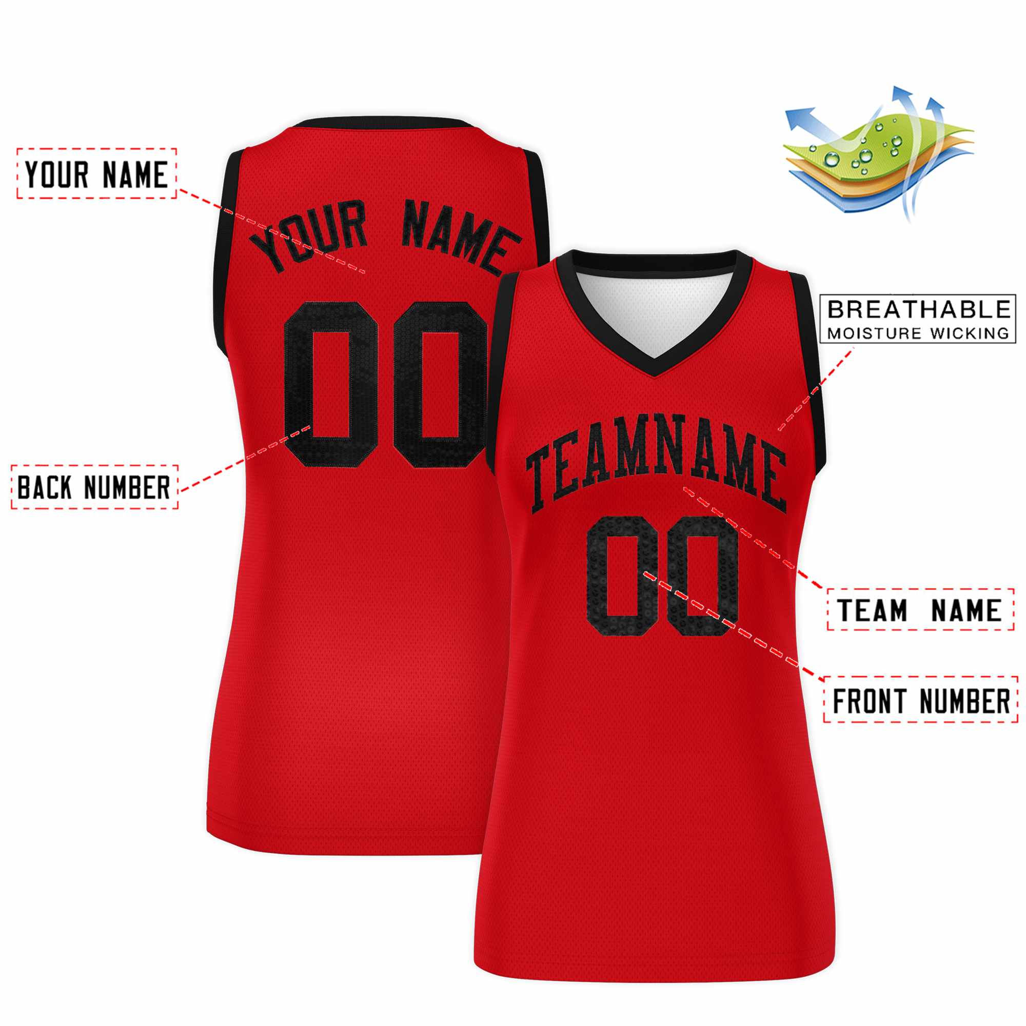 Custom Red Black Women Basketball Jersey Dress