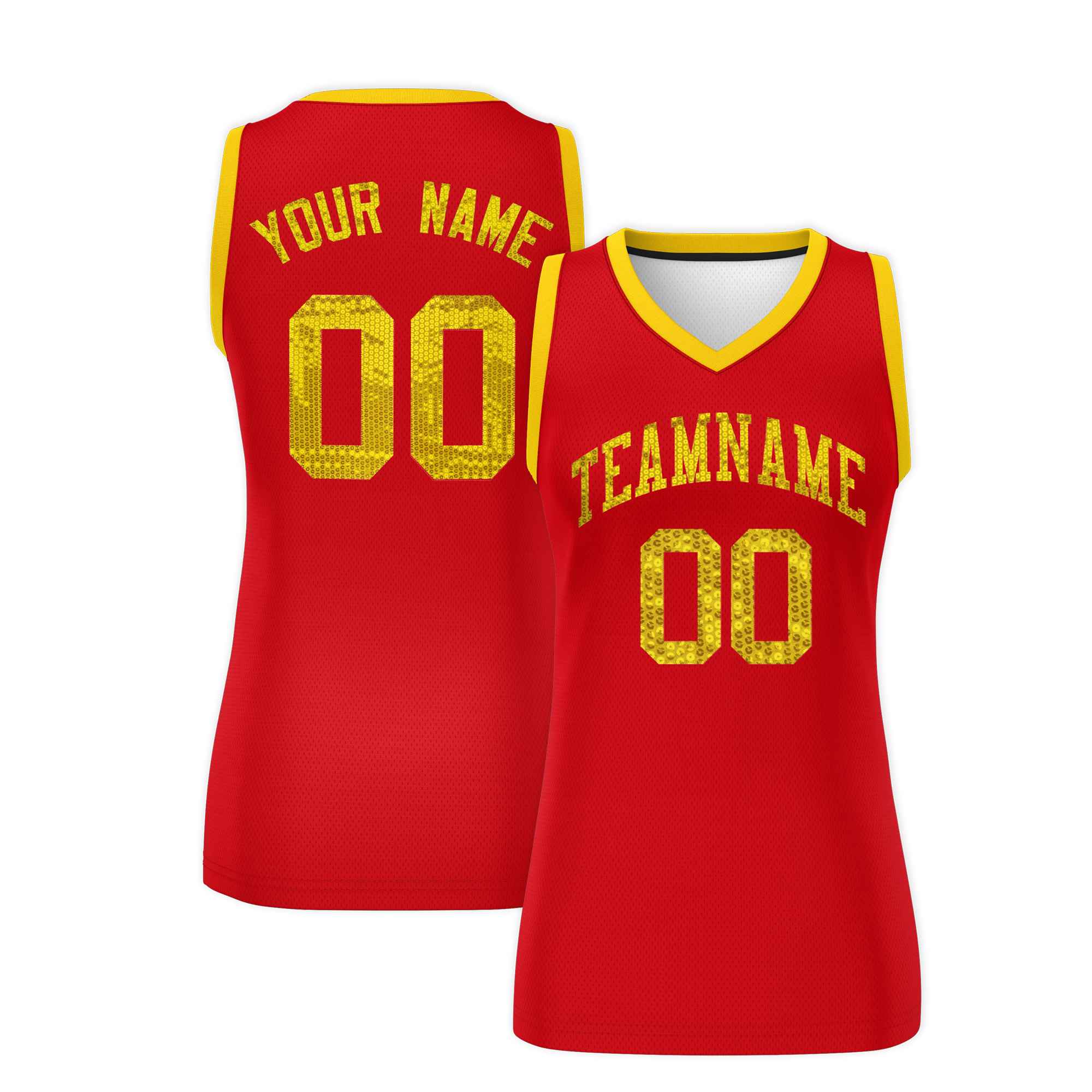 Custom Red Gold Women Basketball Jersey Dress