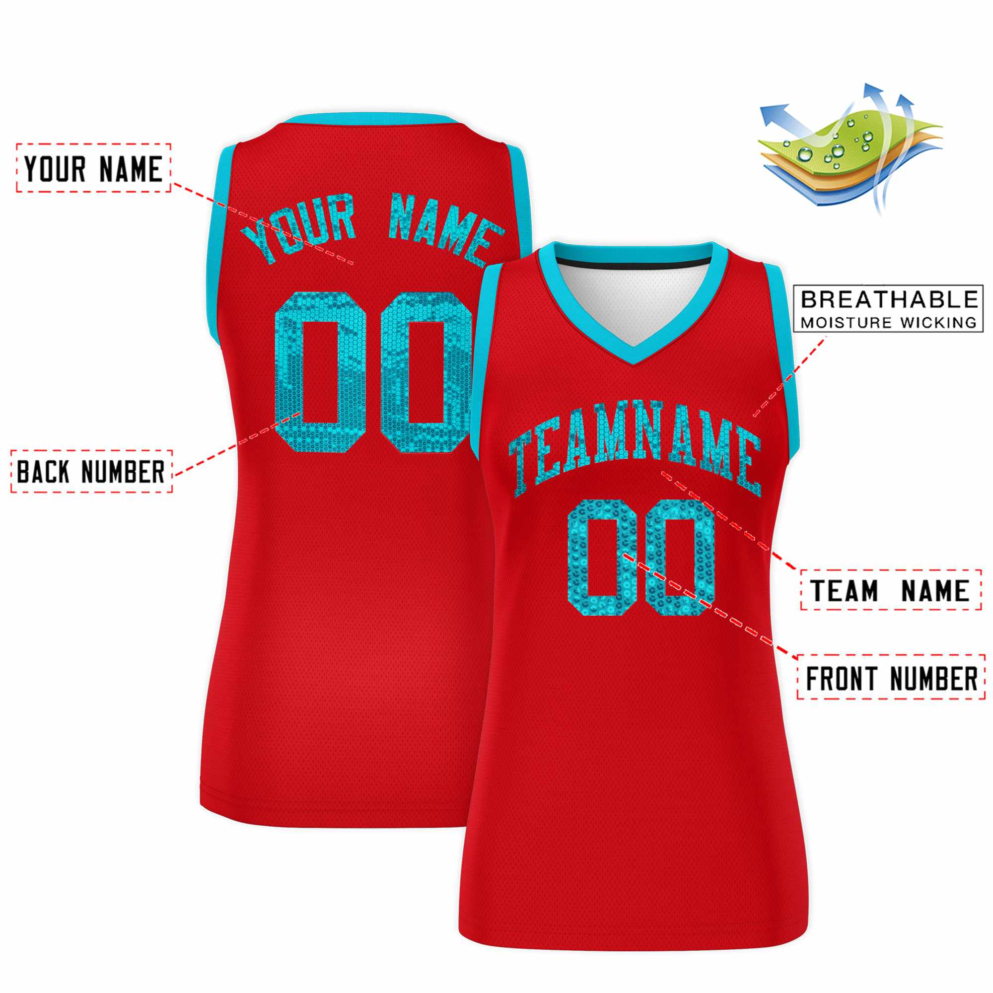 Custom Red Sky Blue Women Basketball Jersey Dress