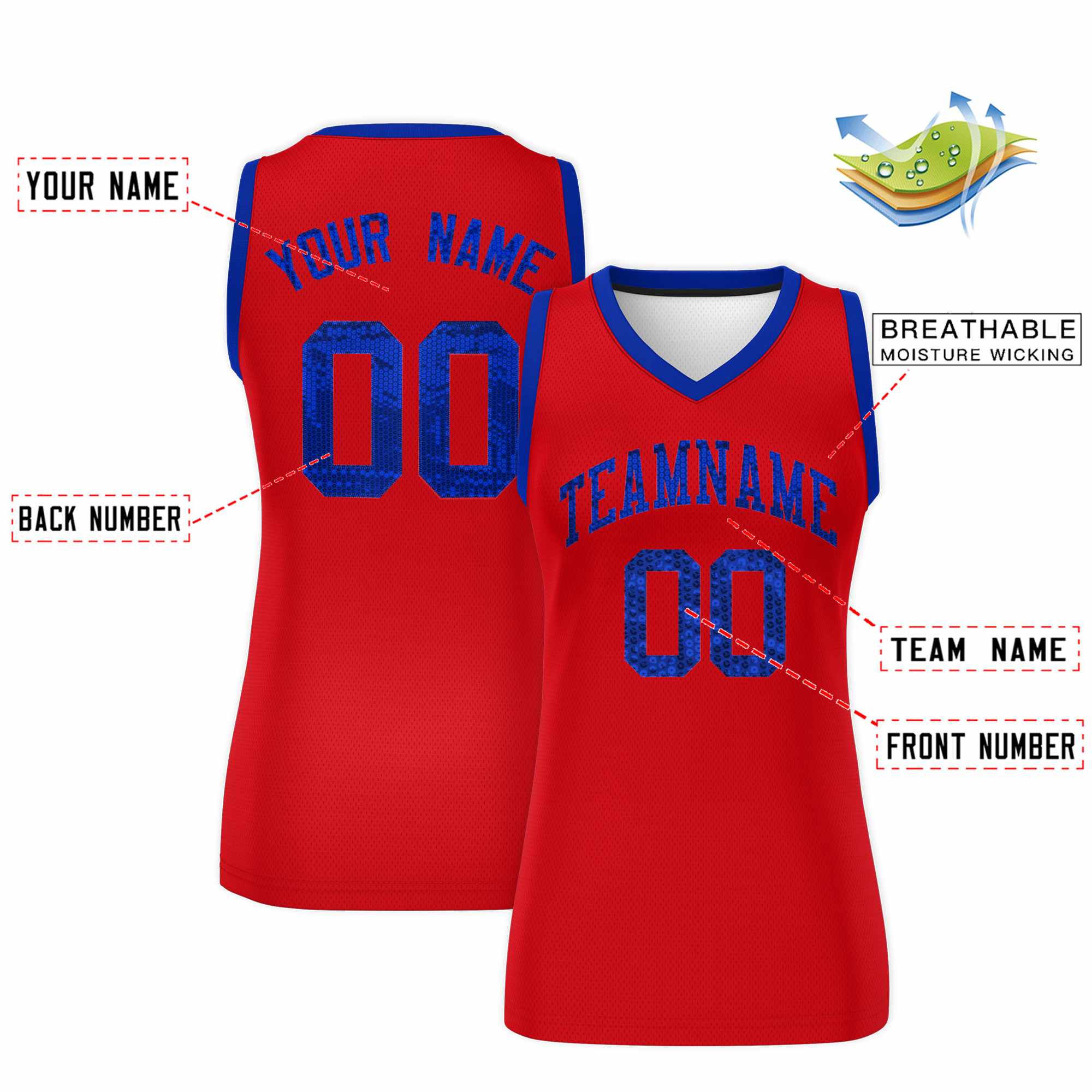 Custom Red Royal Women Basketball Jersey Dress