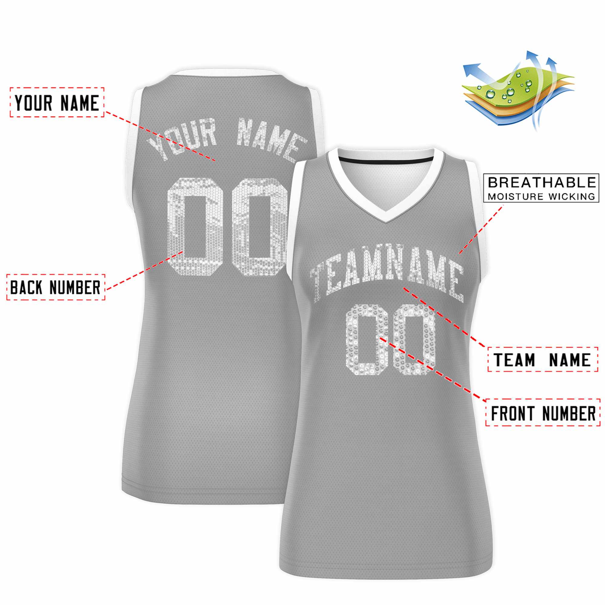 Custom Silver White Women Basketball Jersey Dress