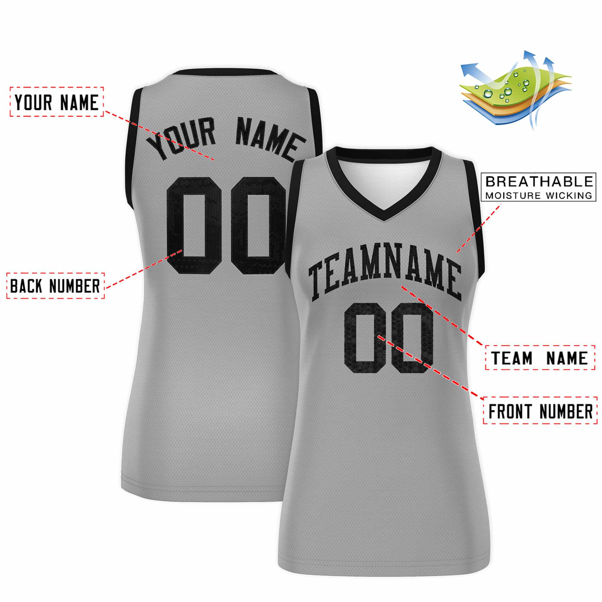 Custom Silver Black Women Basketball Jersey Dress