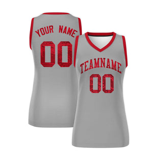 Custom Silver Red Women Basketball Jersey Dress