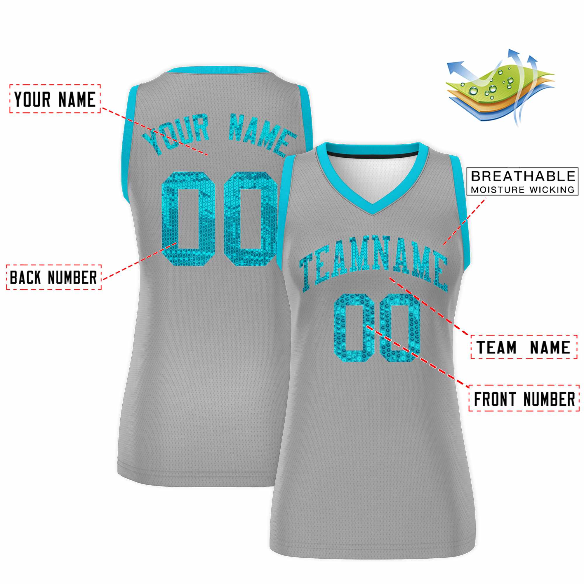 Custom Silver Sky Blue Women Basketball Jersey Dress