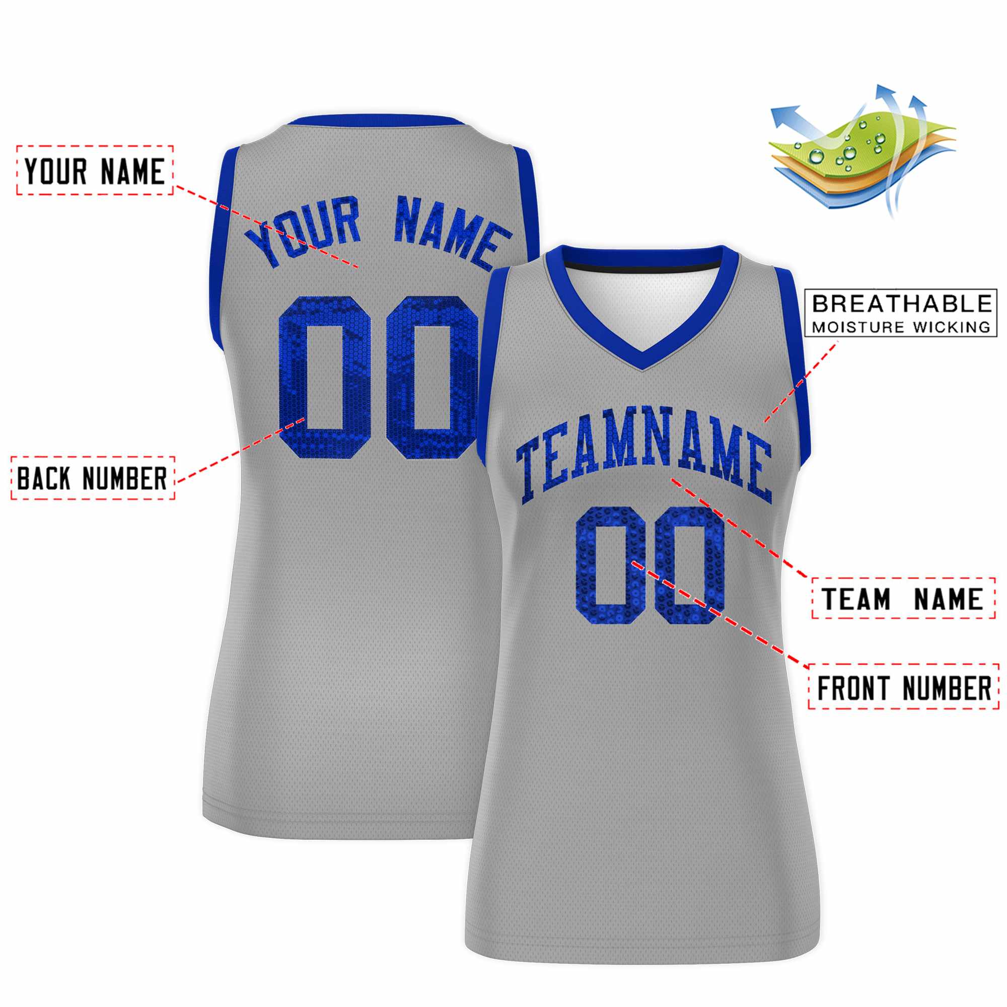 Custom Silver Royal Women Basketball Jersey Dress