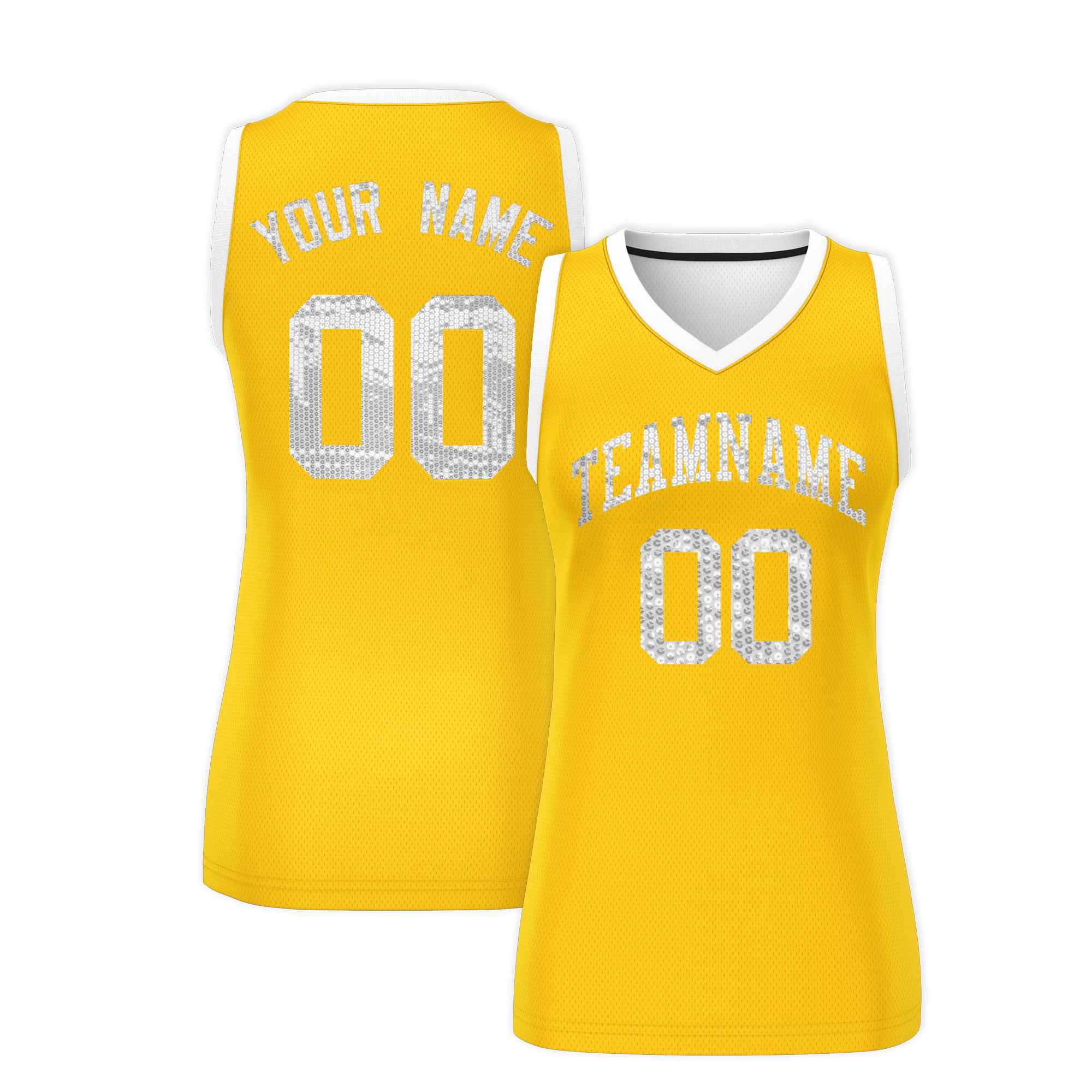 Custom Gold White Women Basketball Jersey Dress