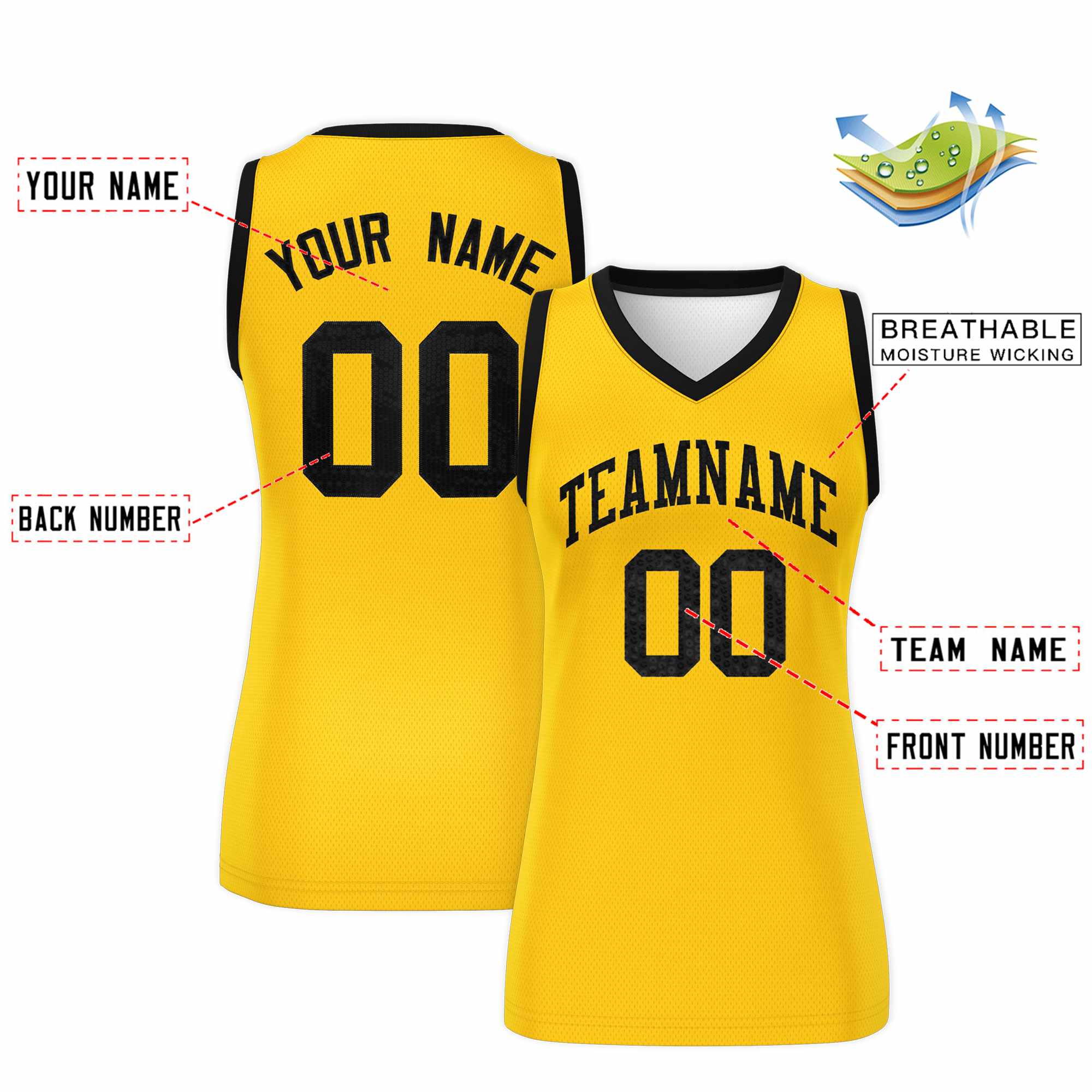 Custom Gold Black Women Basketball Jersey Dress