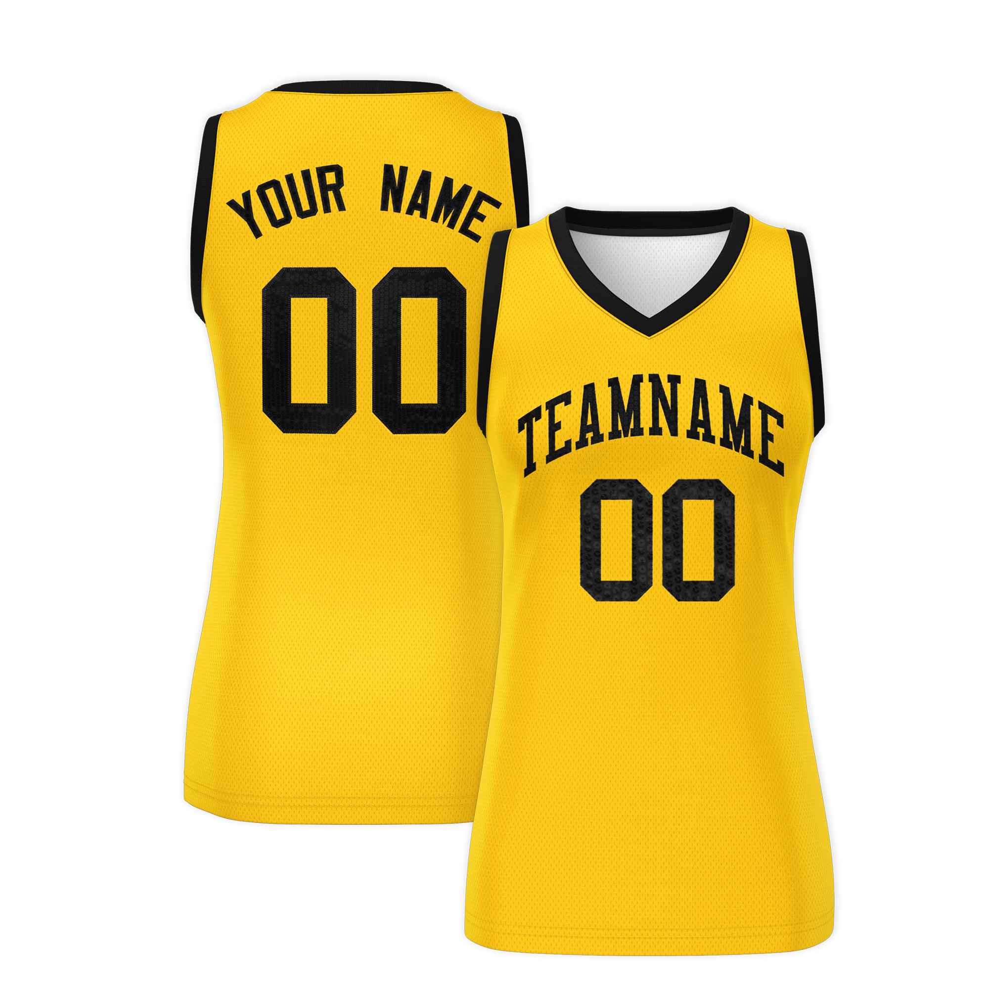 Custom Gold Black Women Basketball Jersey Dress