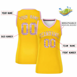 Custom Gold Light Pink Women Basketball Jersey Dress