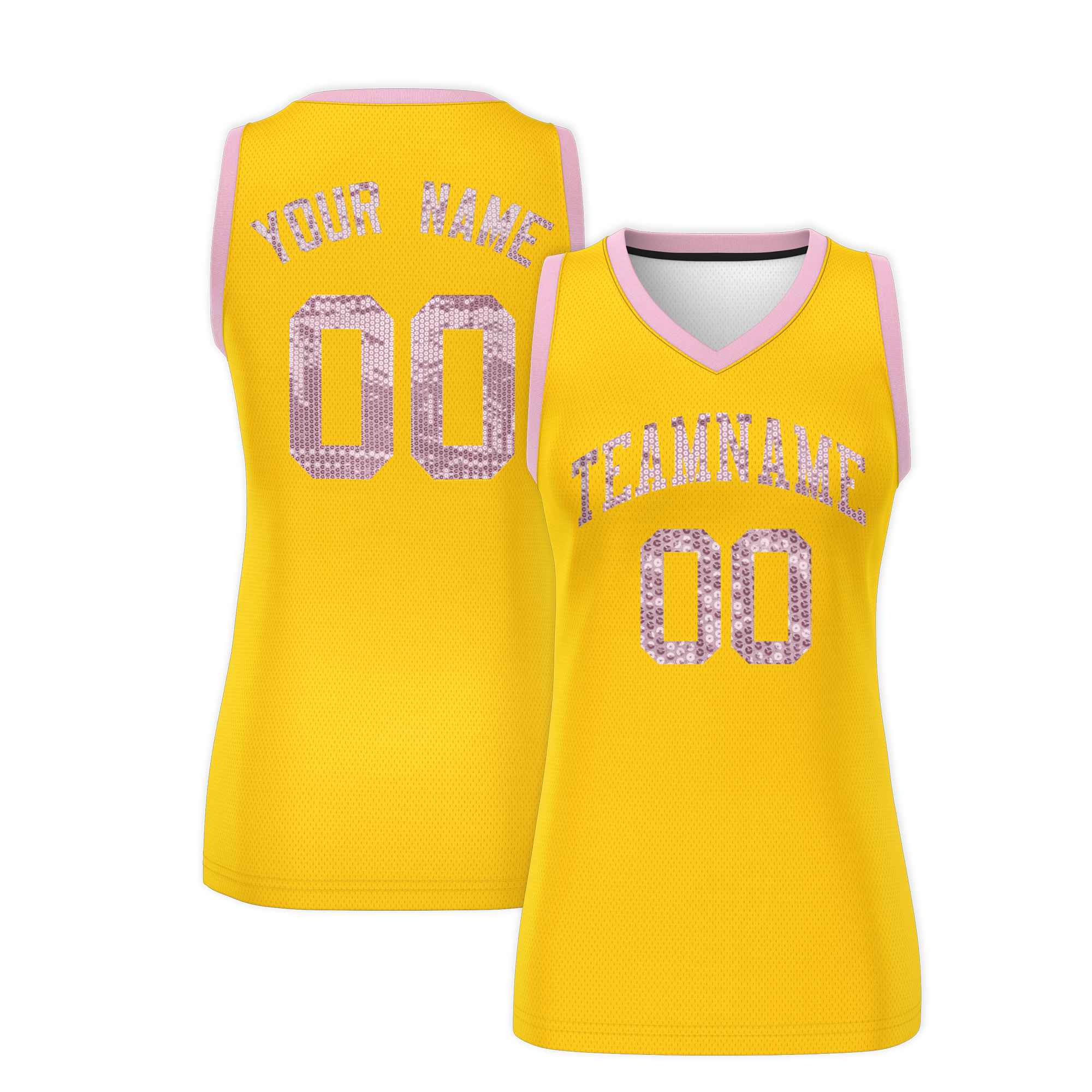 Custom Gold Light Pink Women Basketball Jersey Dress