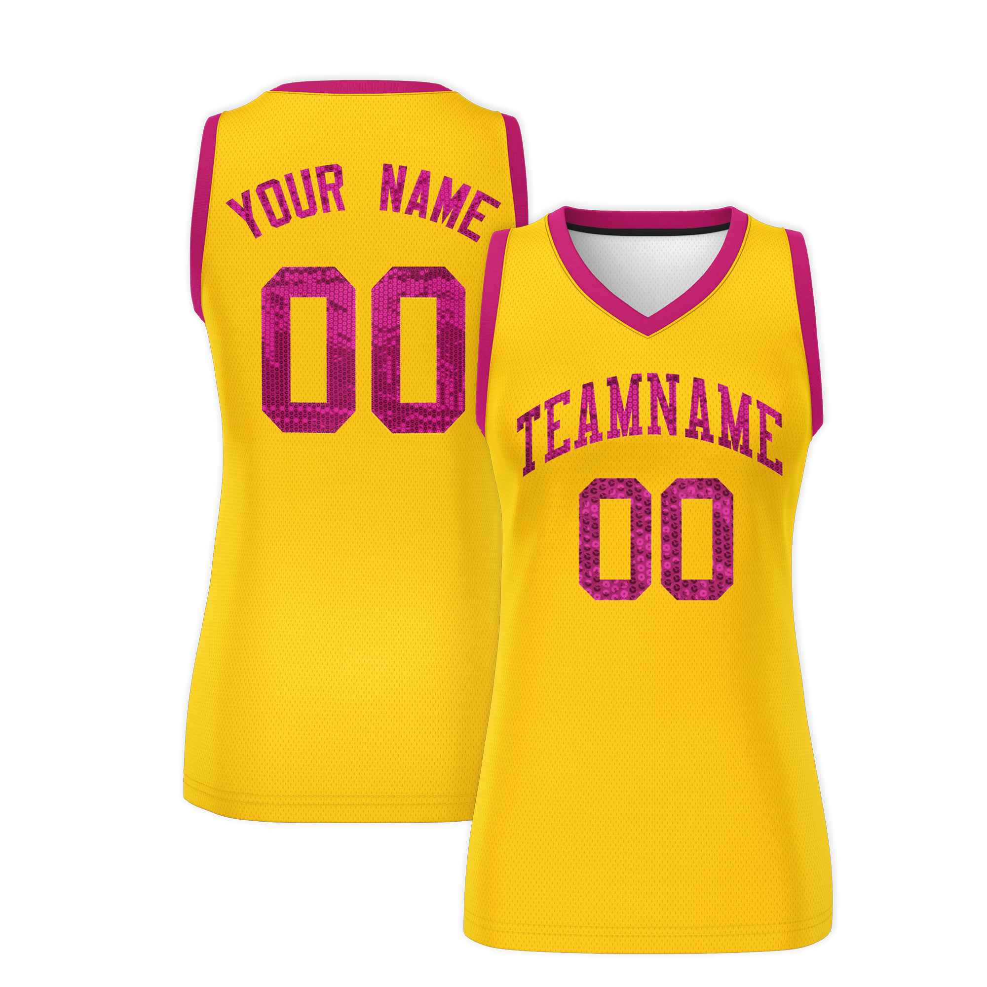 Custom Gold Pink Women Basketball Jersey Dress