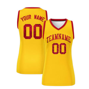 Custom Gold Red Women Basketball Jersey Dress