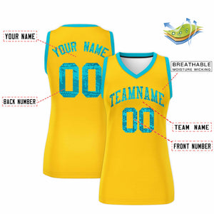 Custom Gold Sky Blue Women Basketball Jersey Dress