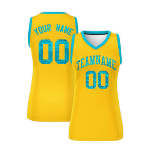 Custom Gold Sky Blue Women Basketball Jersey Dress