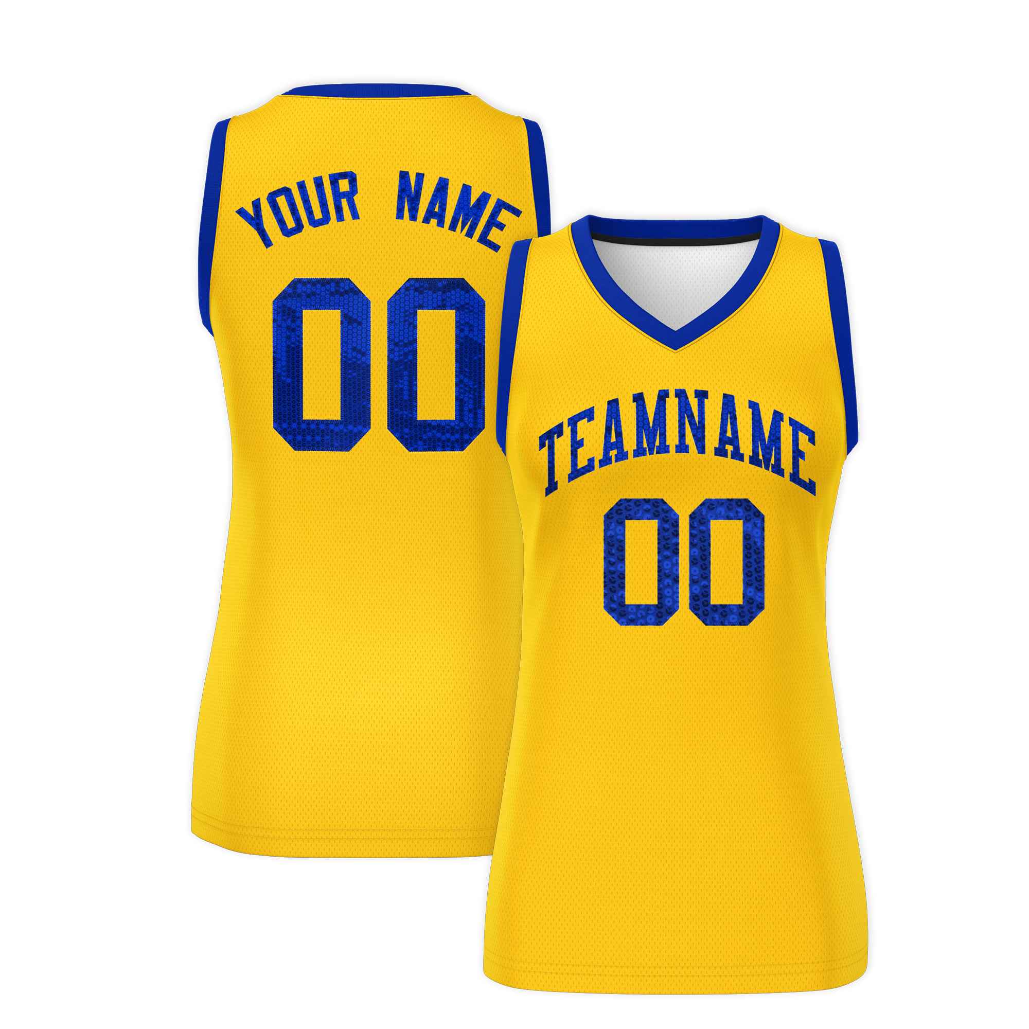 Custom Gold Royal Women Basketball Jersey Dress