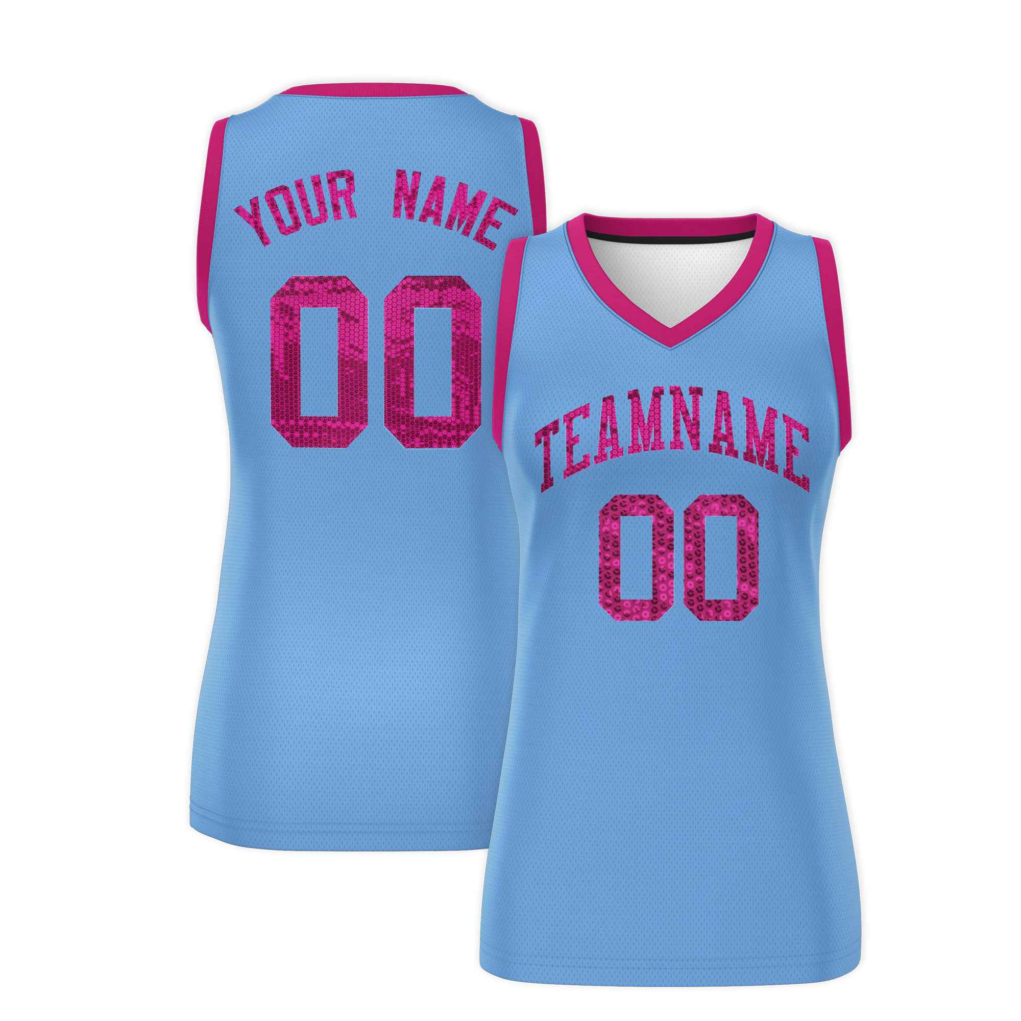 Custom Light Blue Pink Women Basketball Jersey Dress