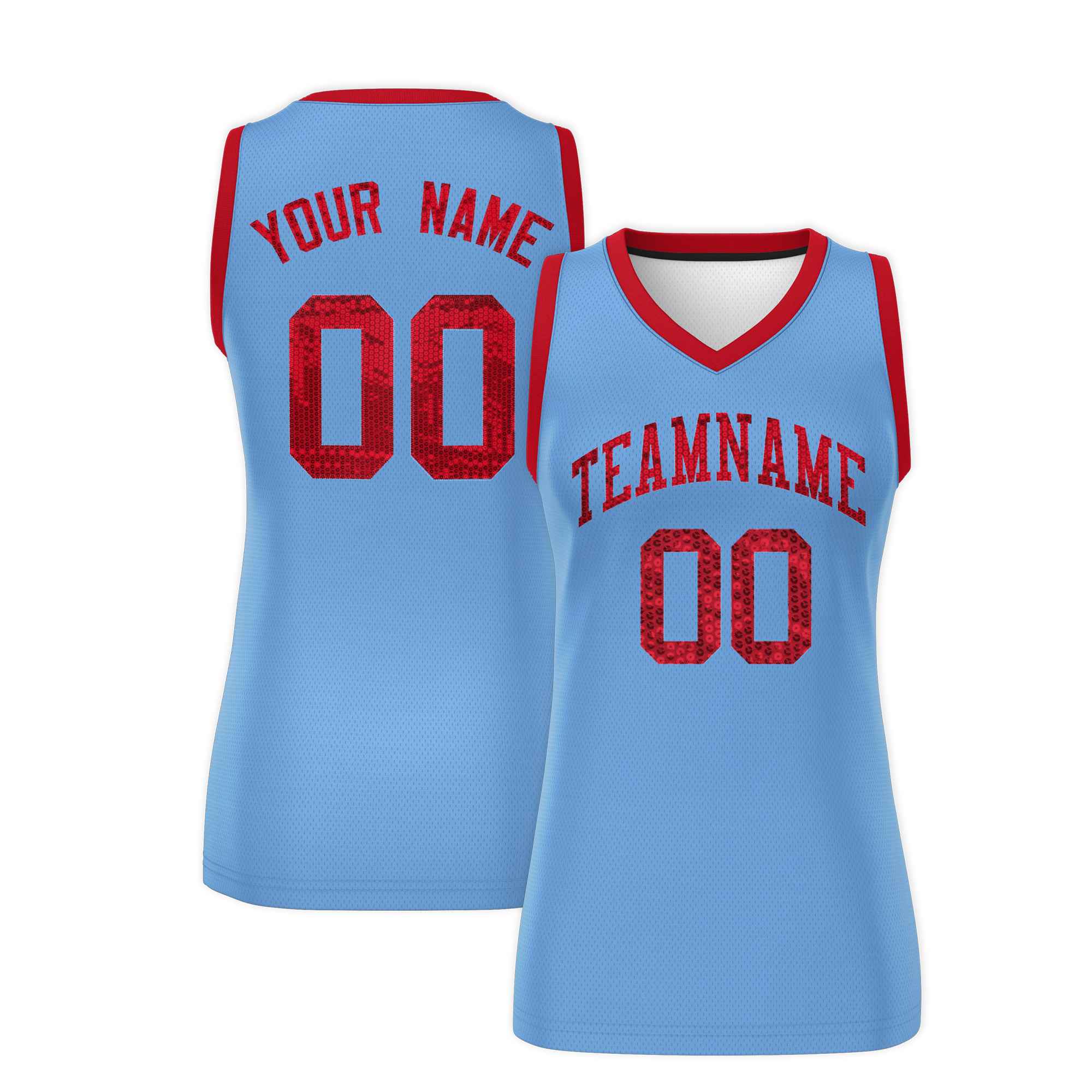 Custom Light Blue Red Women Basketball Jersey Dress