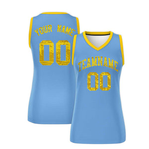 Custom Light Blue Gold Women Basketball Jersey Dress