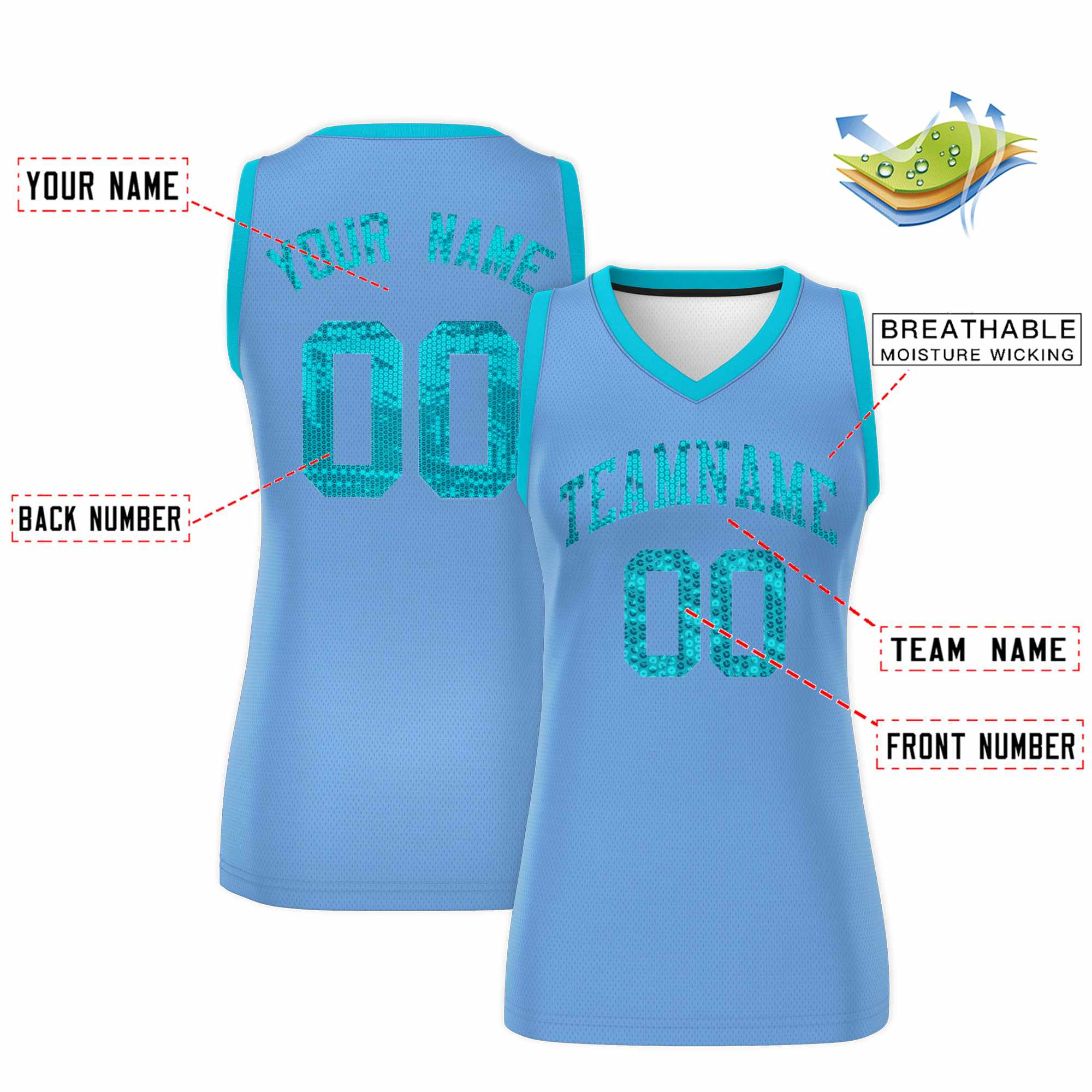 Custom Light Blue Sky Blue Women Basketball Jersey Dress