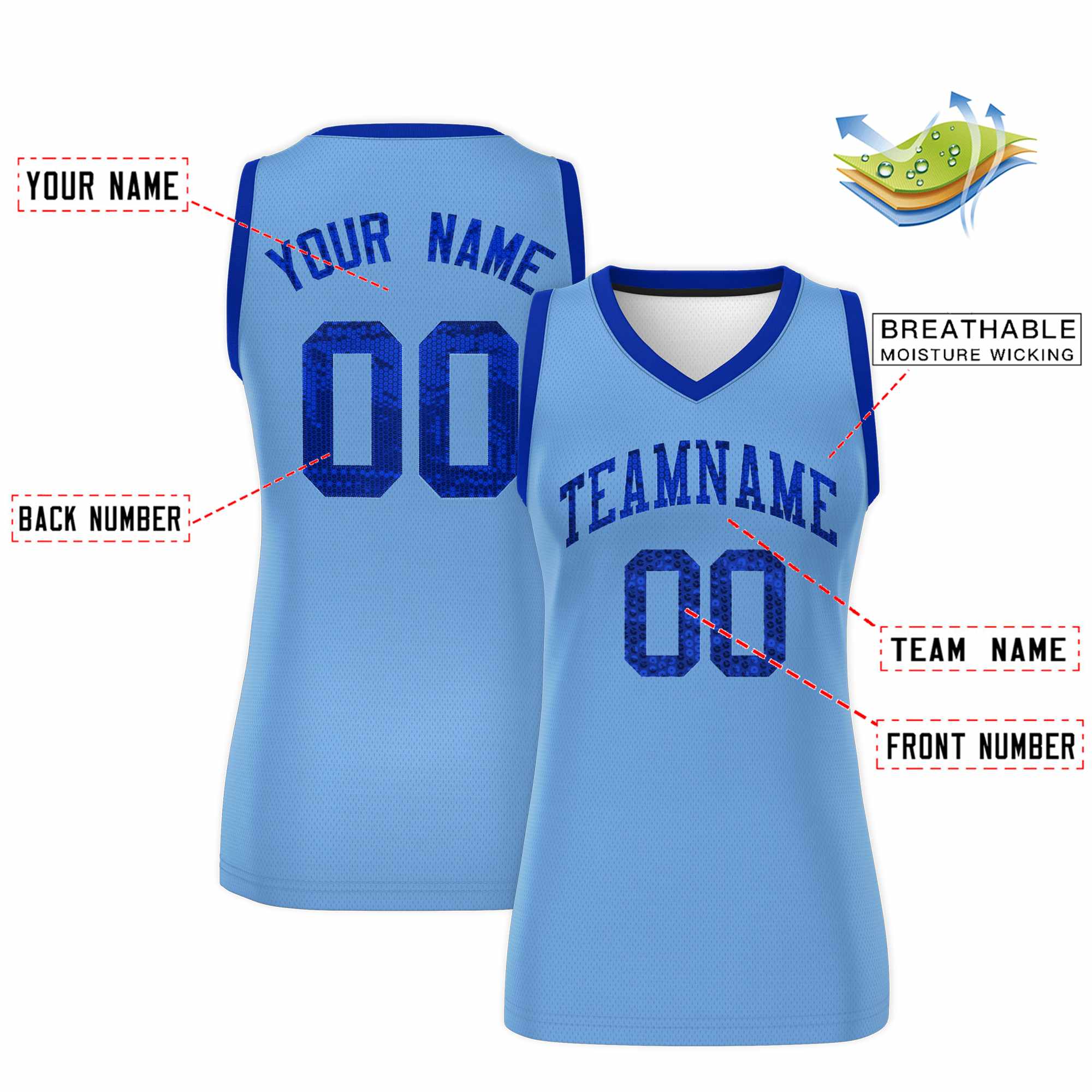 Custom Light Blue Royal Women Basketball Jersey Dress