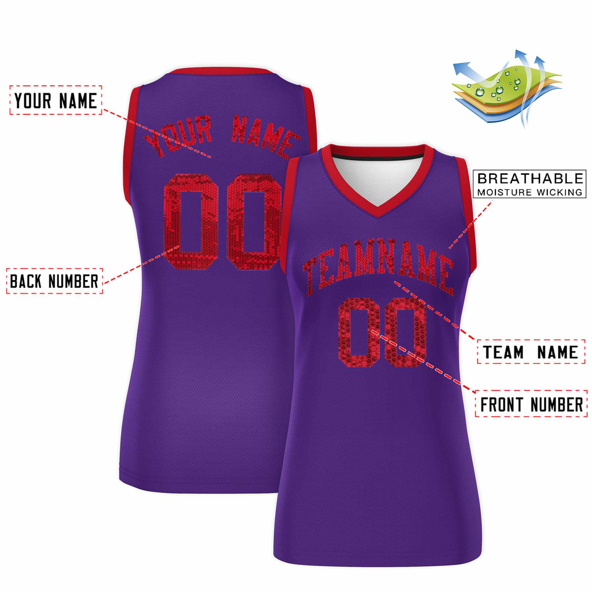 Custom Purple Red Women Basketball Jersey Dress