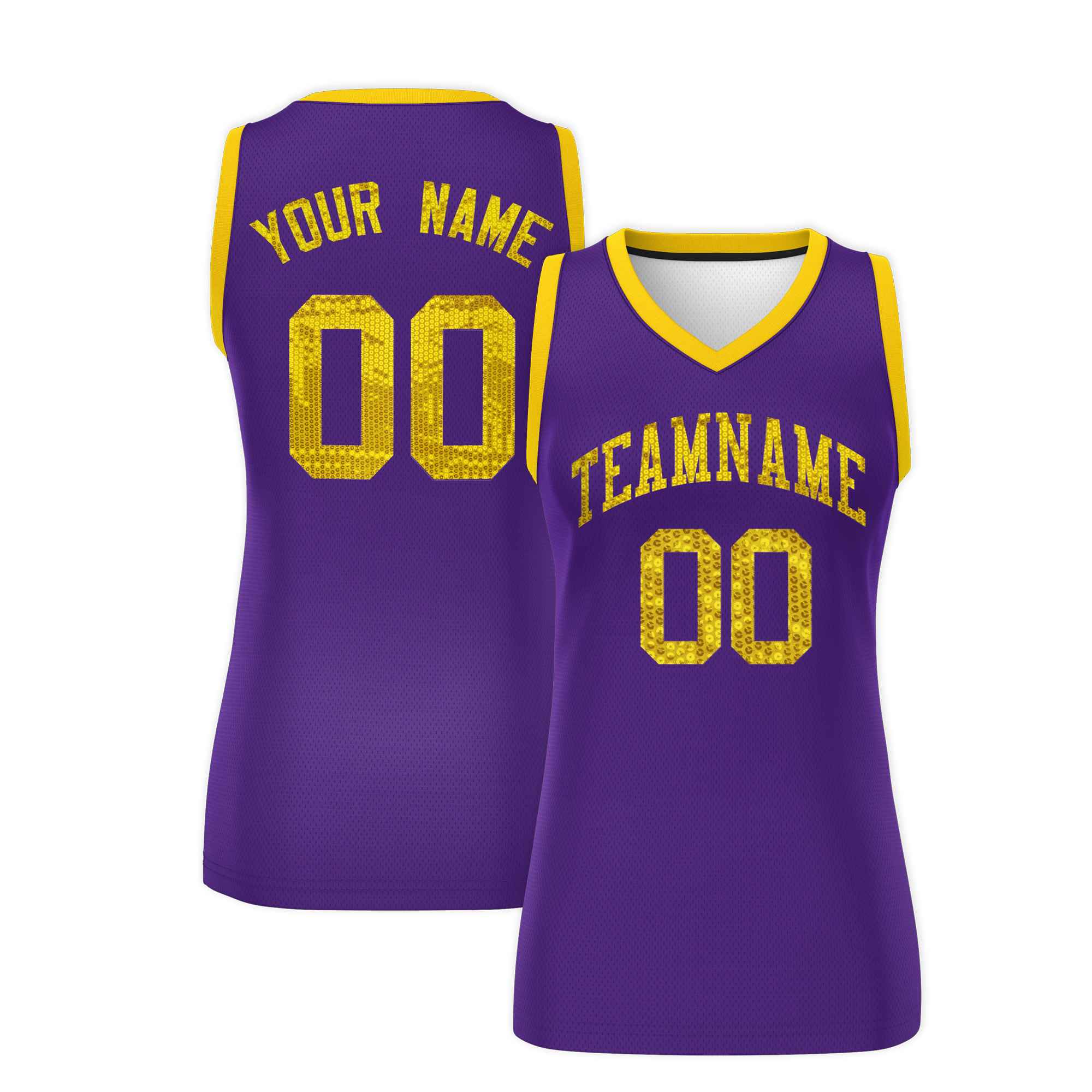 Custom Purple Gold Women Basketball Jersey Dress