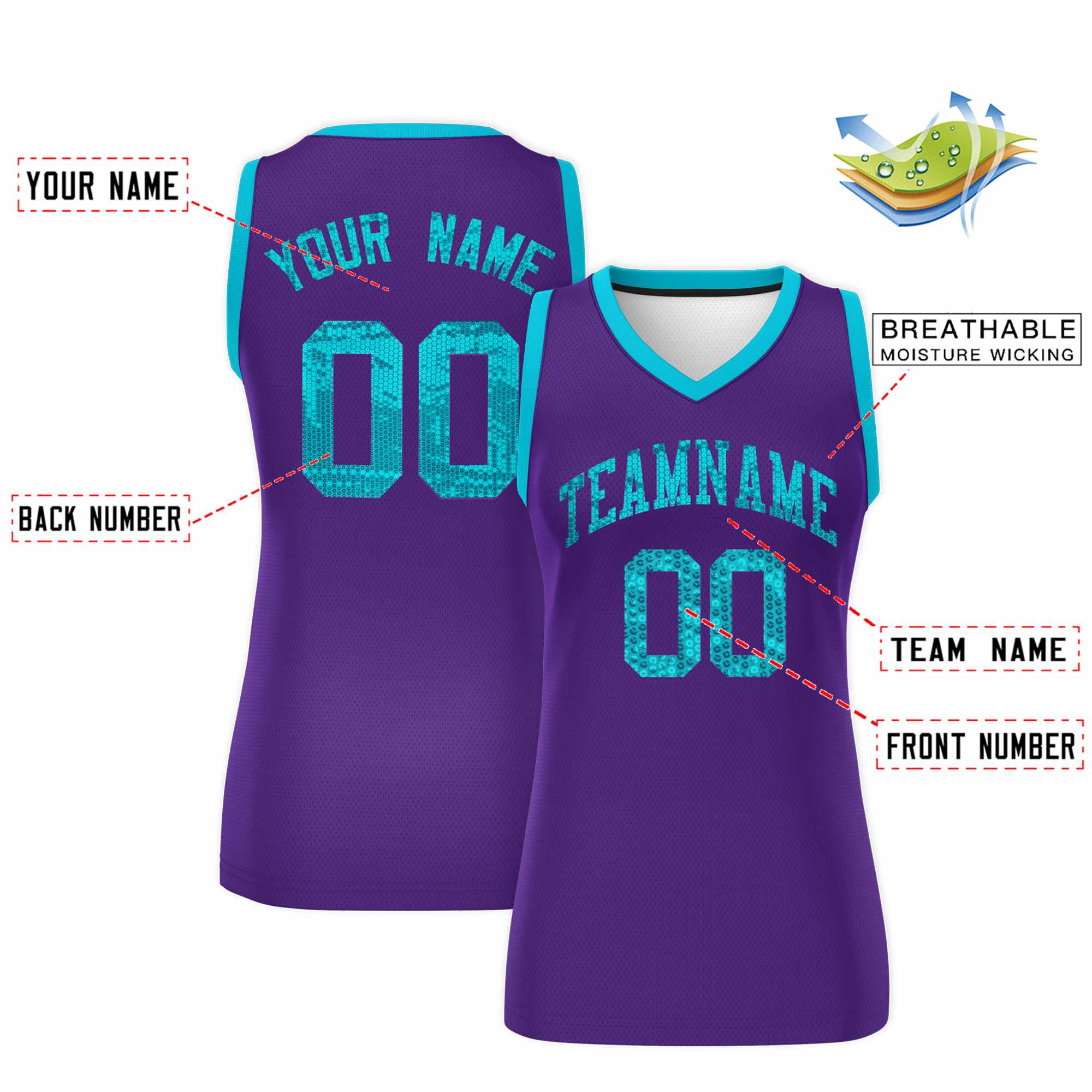 Custom Purple Sky Blue Women Basketball Jersey Dress