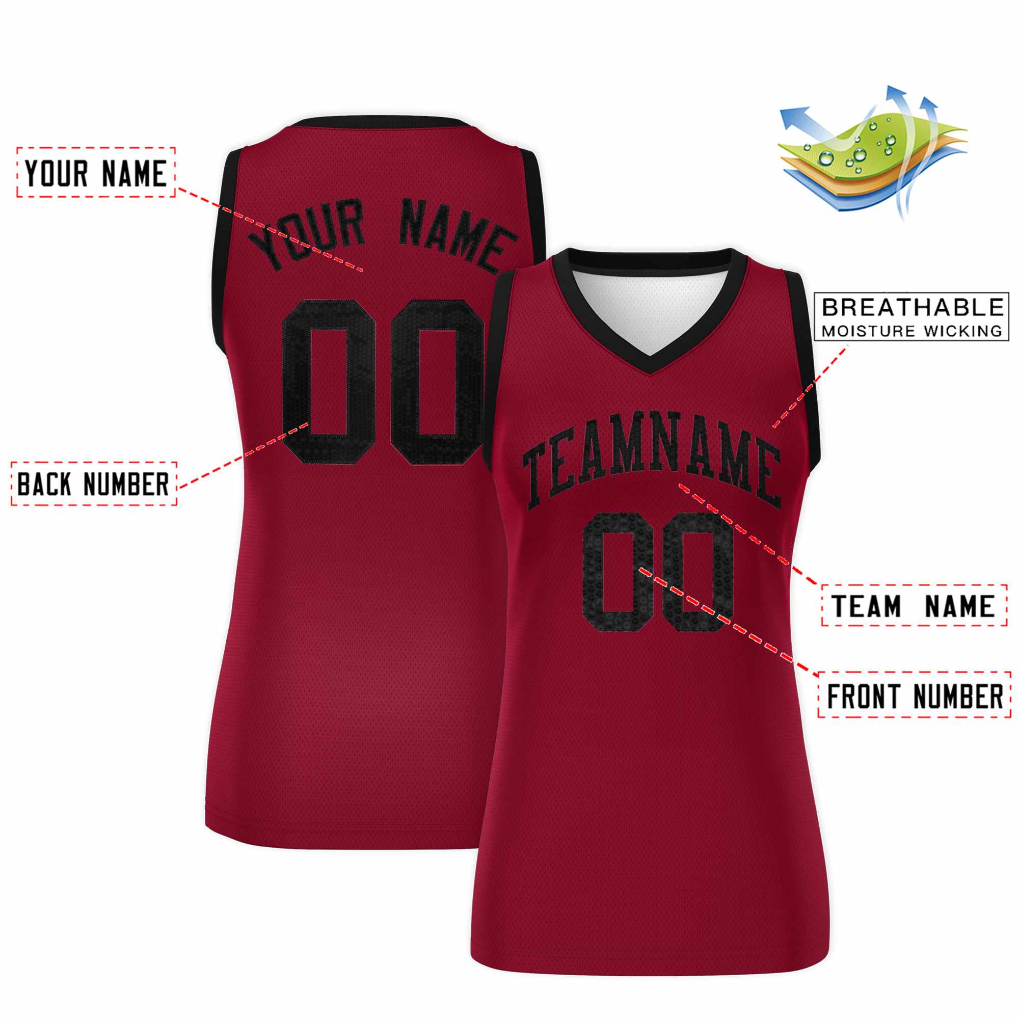 Custom Crimson Black Women Basketball Jersey Dress