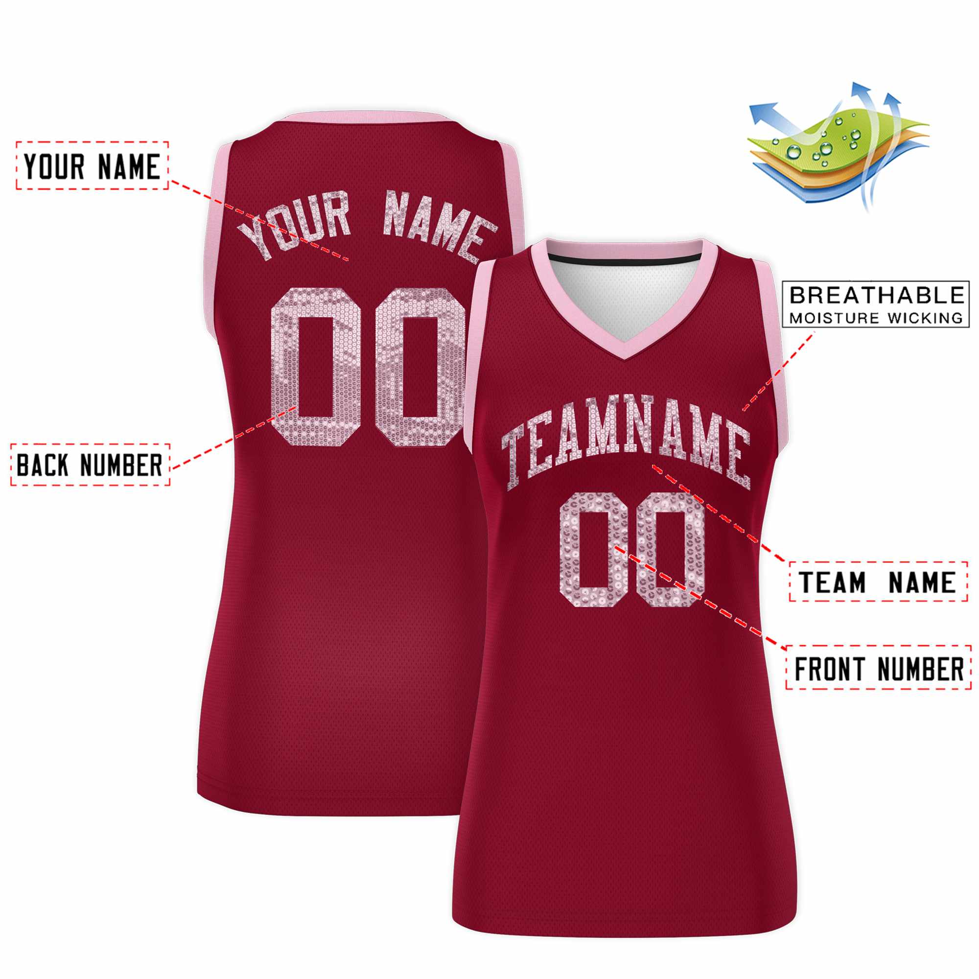 Custom Crimson Light Pink Women Basketball Jersey Dress