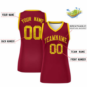 Custom Crimson Gold Women Basketball Jersey Dress