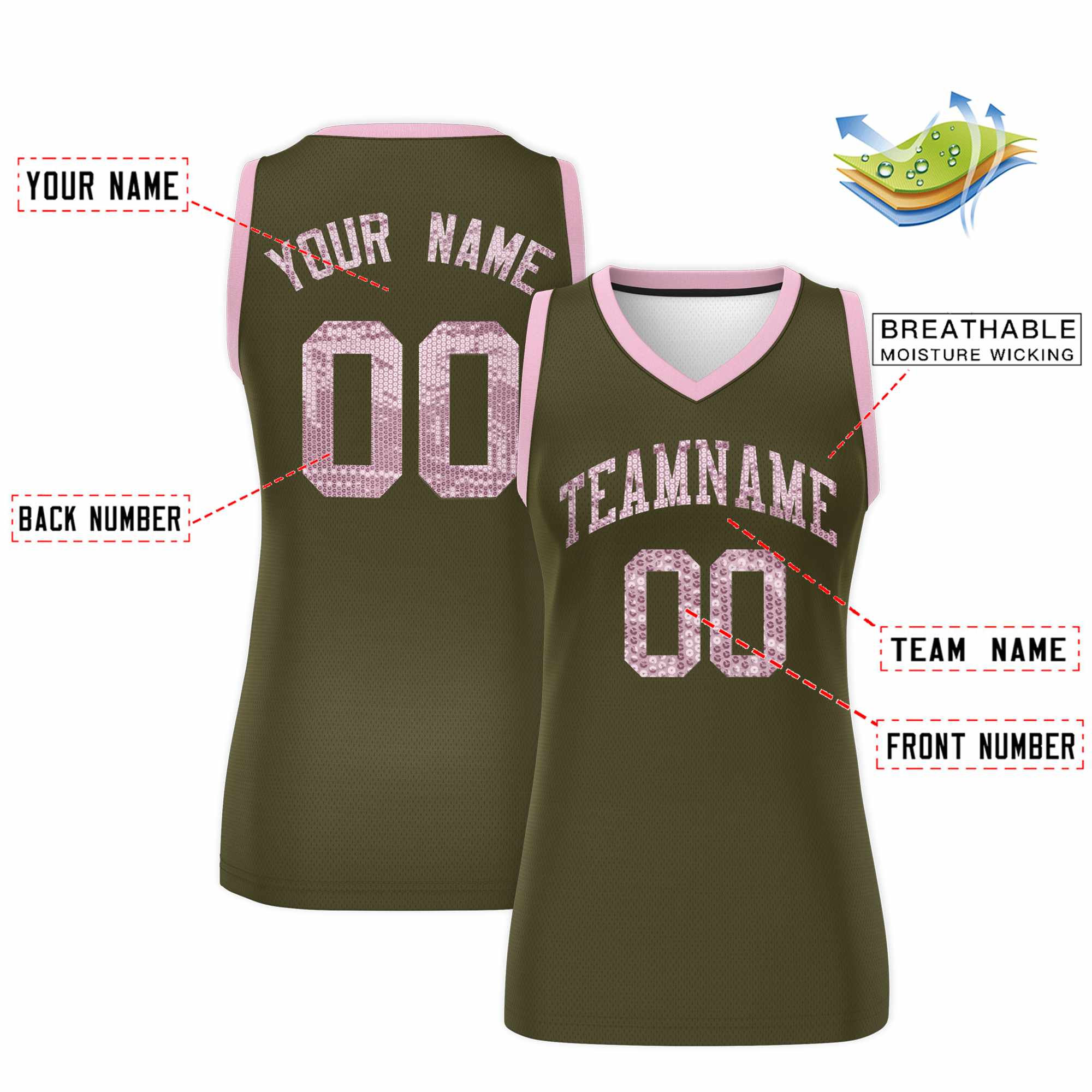 Custom Olive Light Pink Women Basketball Jersey Dress