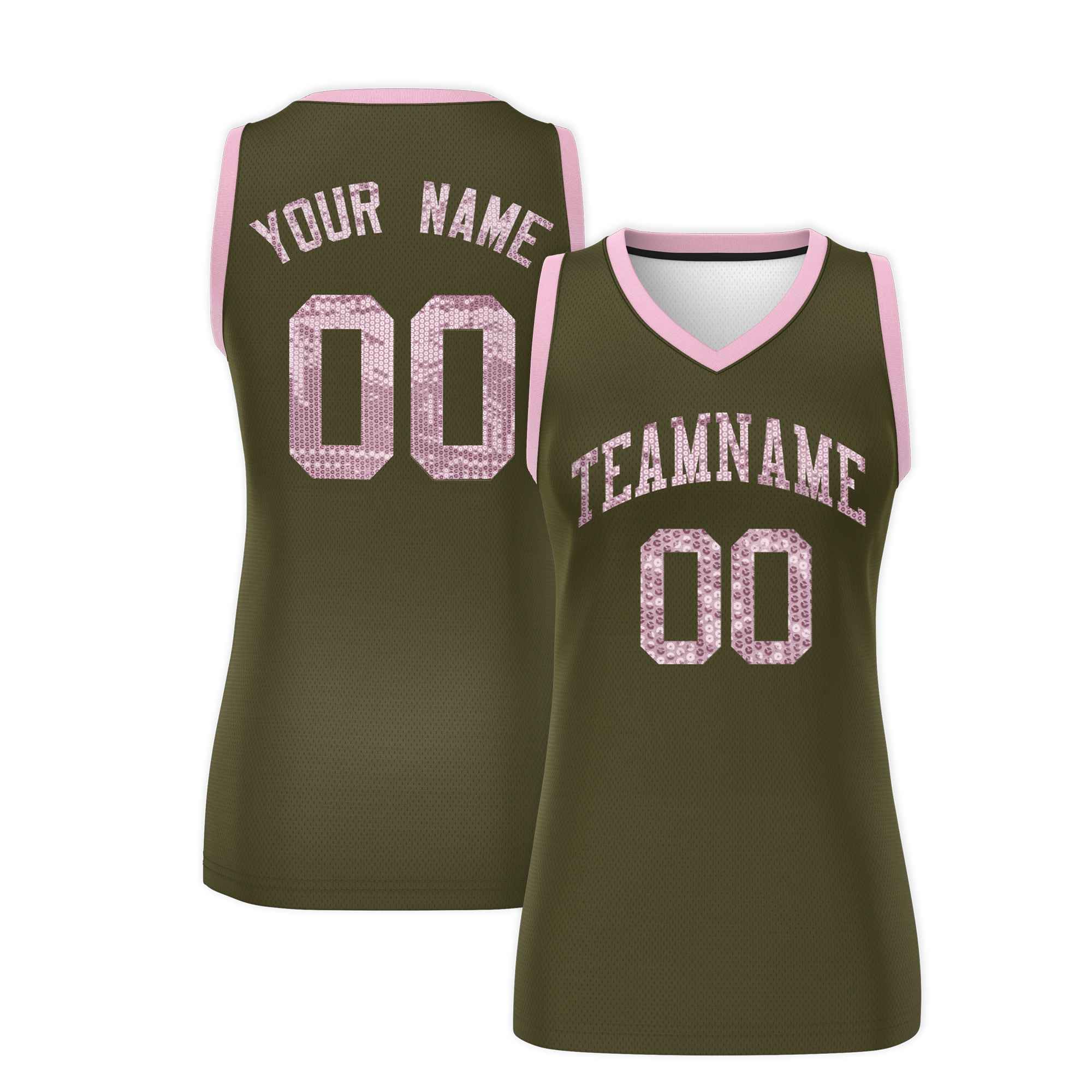 Custom Olive Light Pink Women Basketball Jersey Dress