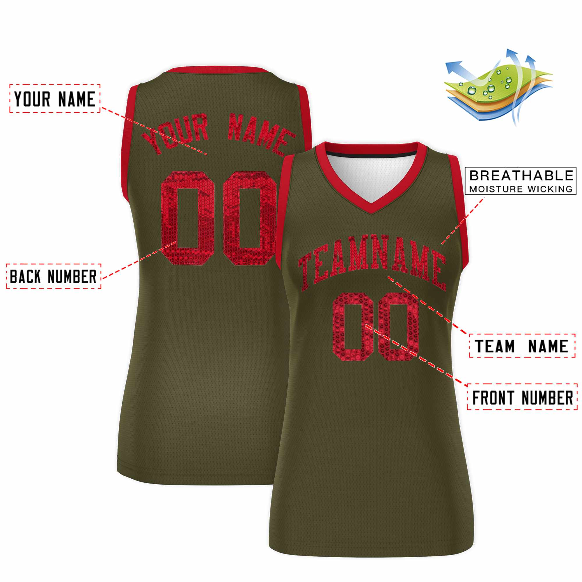 Custom Olive Red Women Basketball Jersey Dress