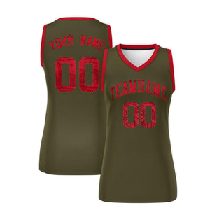 Custom Olive Red Women Basketball Jersey Dress