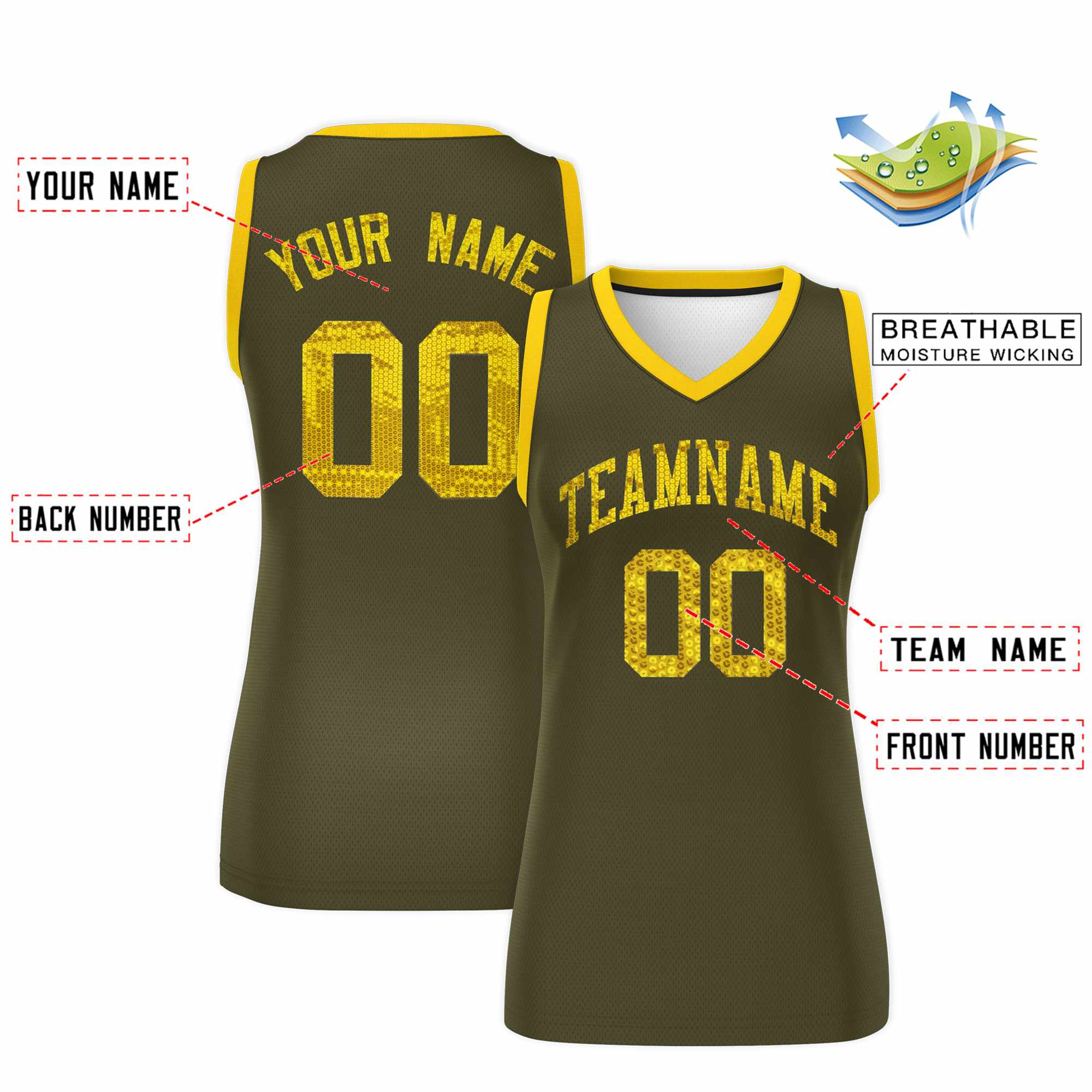 Custom Olive Gold Women Basketball Jersey Dress