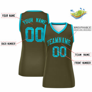 Custom Olive Sky Blue Women Basketball Jersey Dress