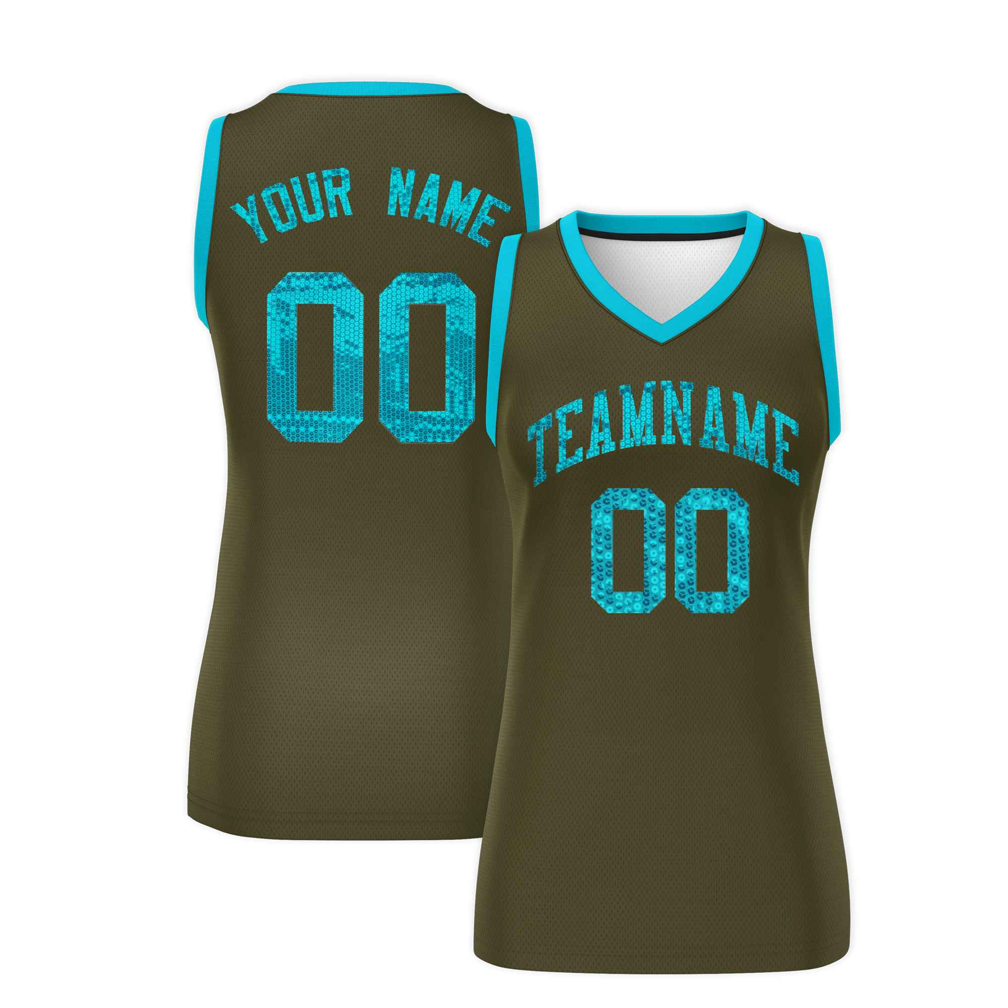 Custom Olive Sky Blue Women Basketball Jersey Dress