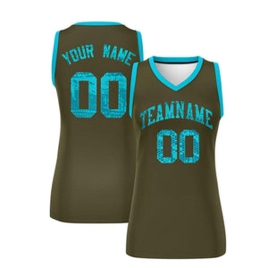 Custom Olive Sky Blue Women Basketball Jersey Dress