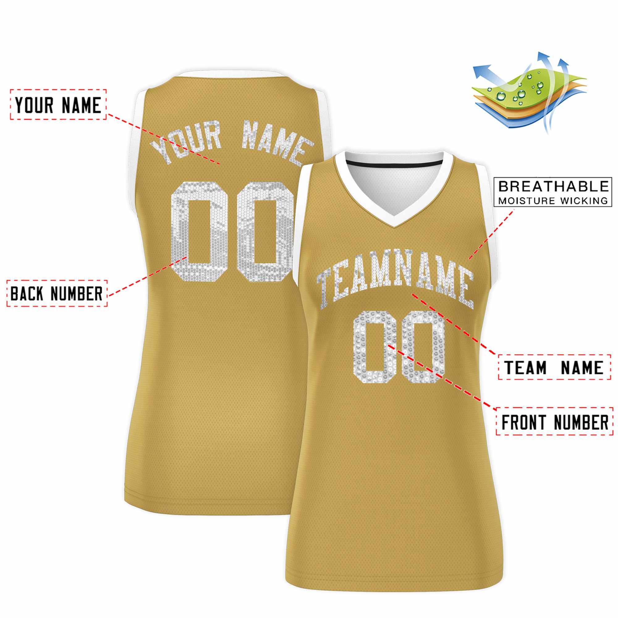 Custom Old Gold White Women Basketball Jersey Dress