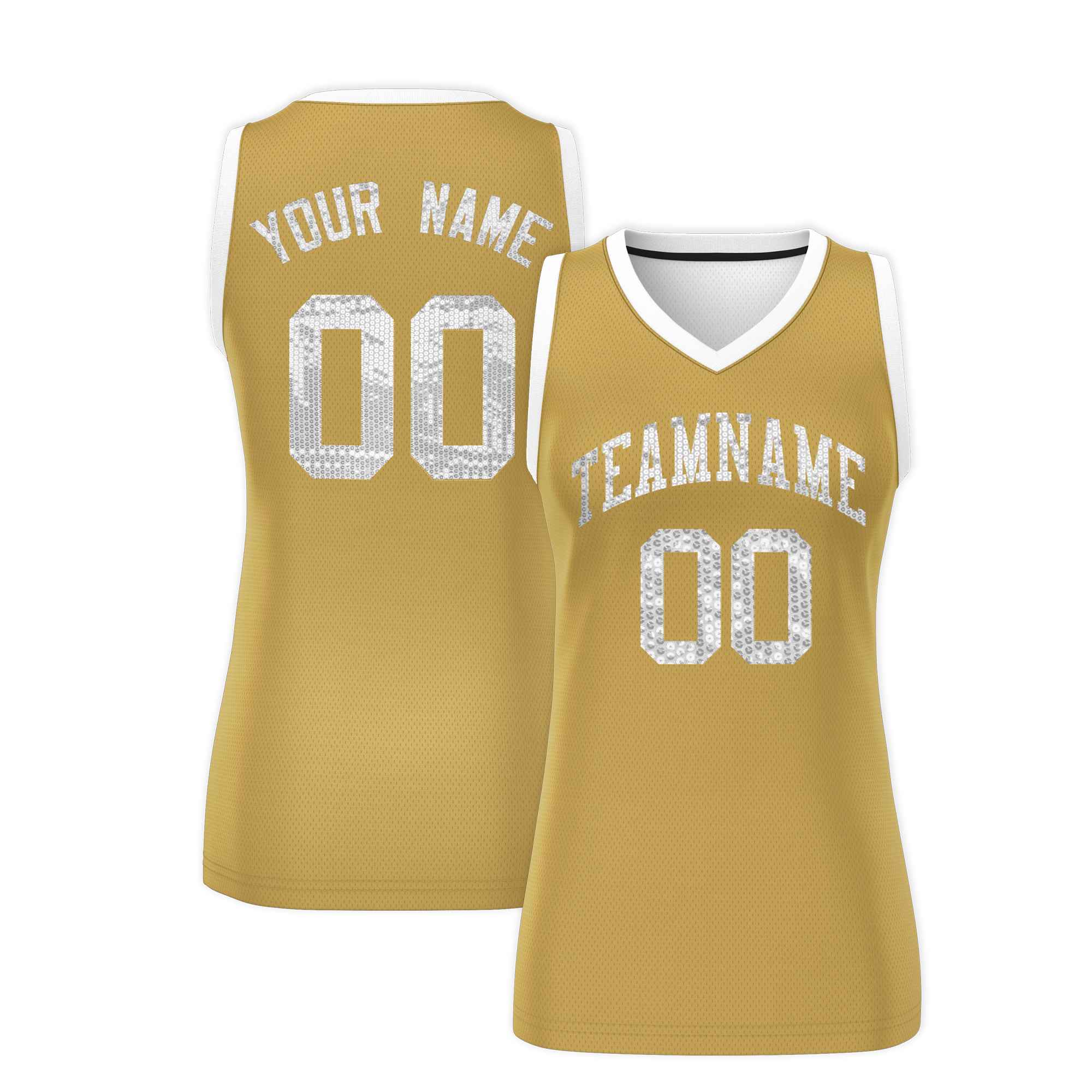 Custom Old Gold White Women Basketball Jersey Dress