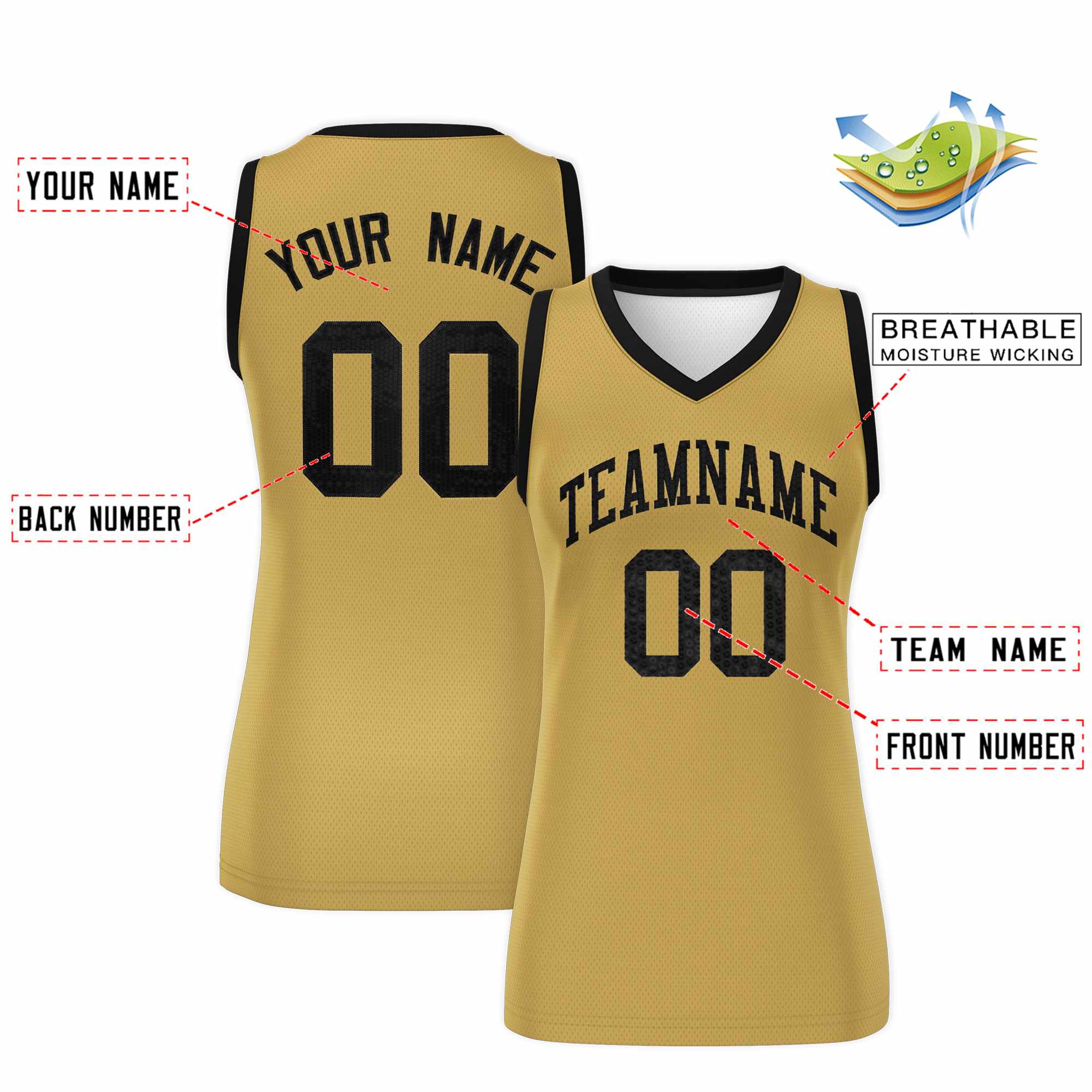 Custom Old Gold Black Women Basketball Jersey Dress