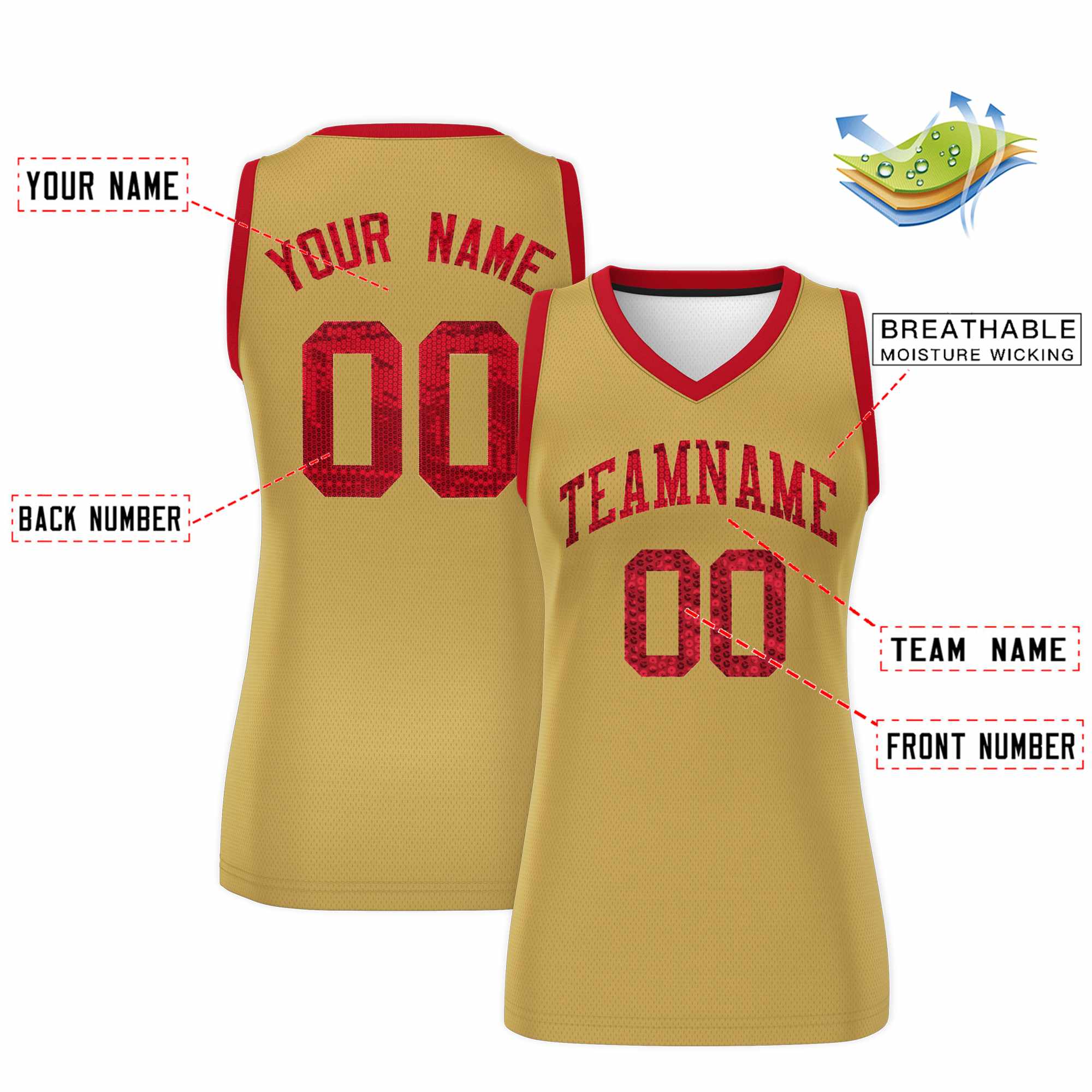 Custom Old Gold Red Women Basketball Jersey Dress