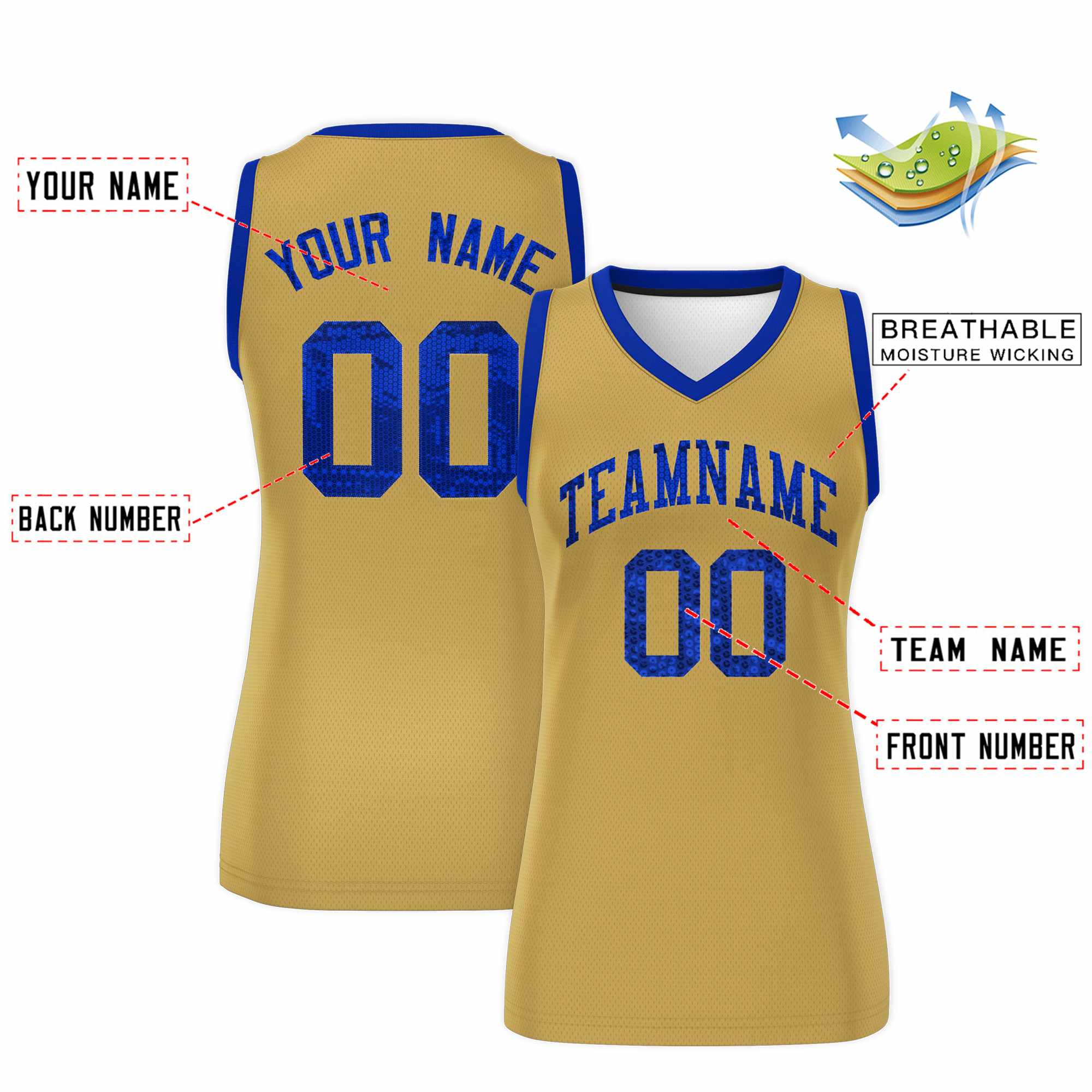 Custom Old Gold Royal Women Basketball Jersey Dress