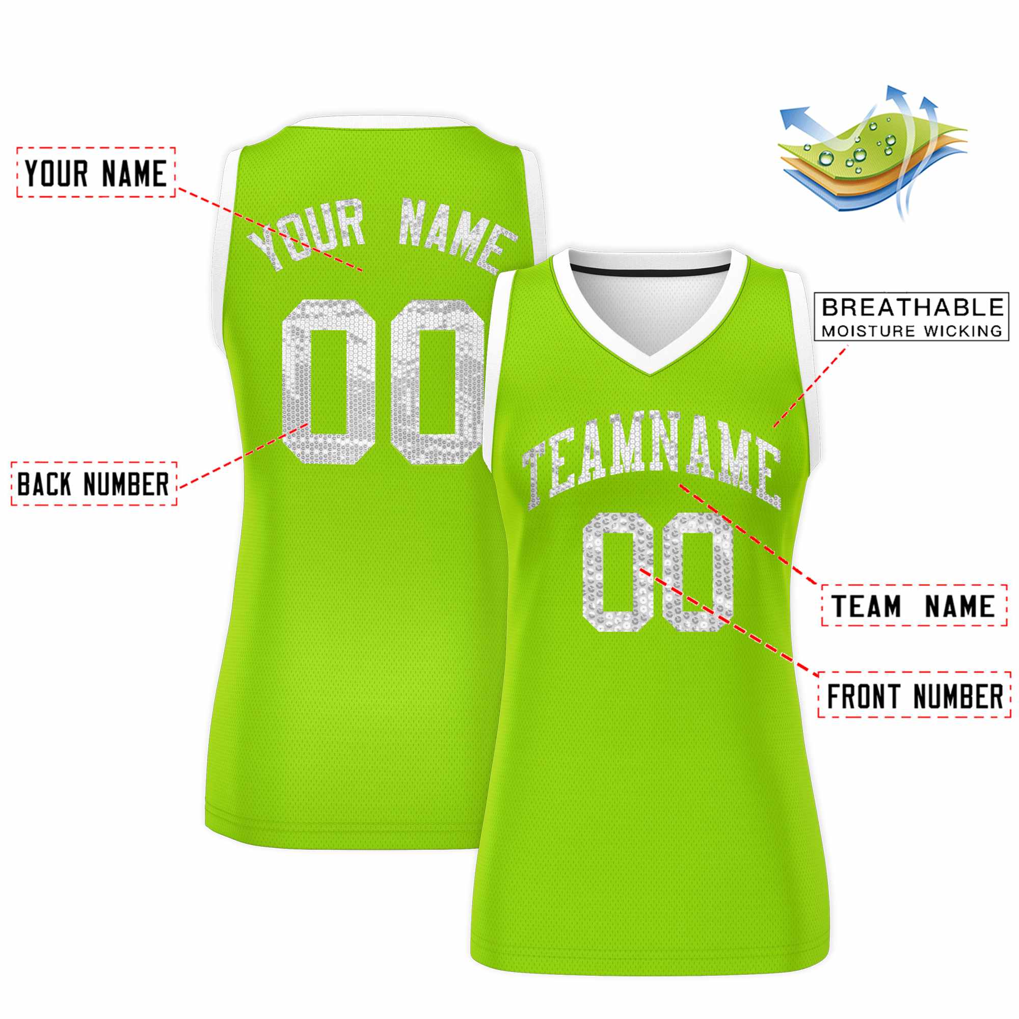 Custom Neon Green White Women Basketball Jersey Dress