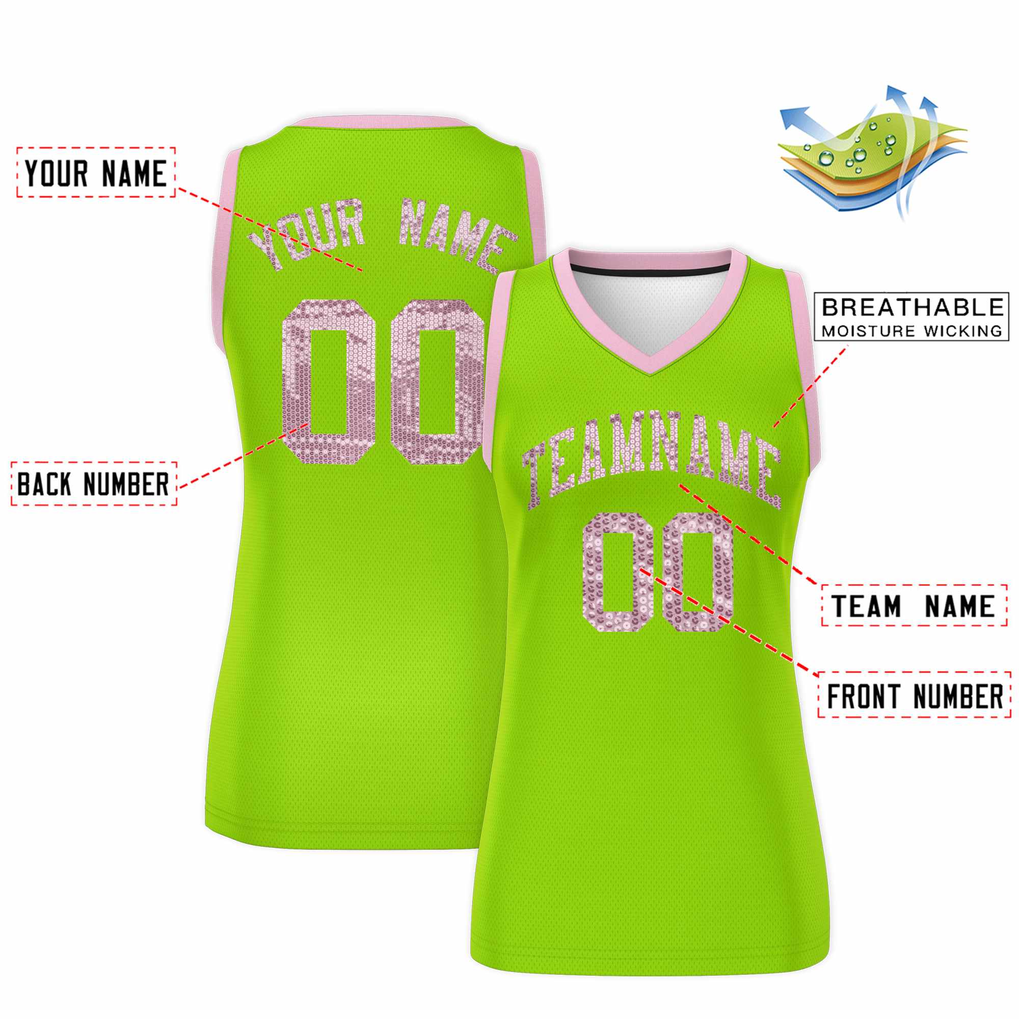 Custom Neon Green Light Pink Women Basketball Jersey Dress