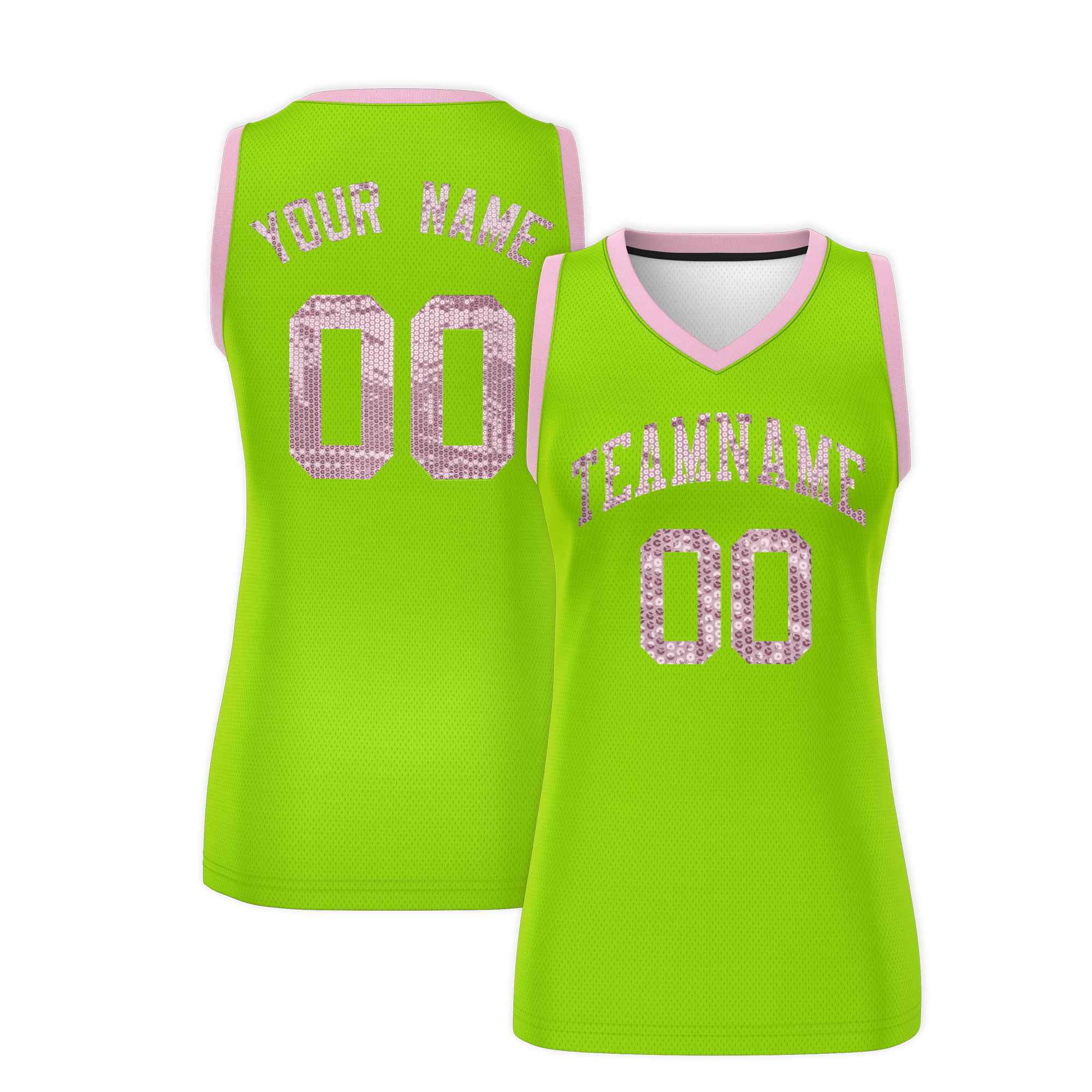 Custom Neon Green Light Pink Women Basketball Jersey Dress