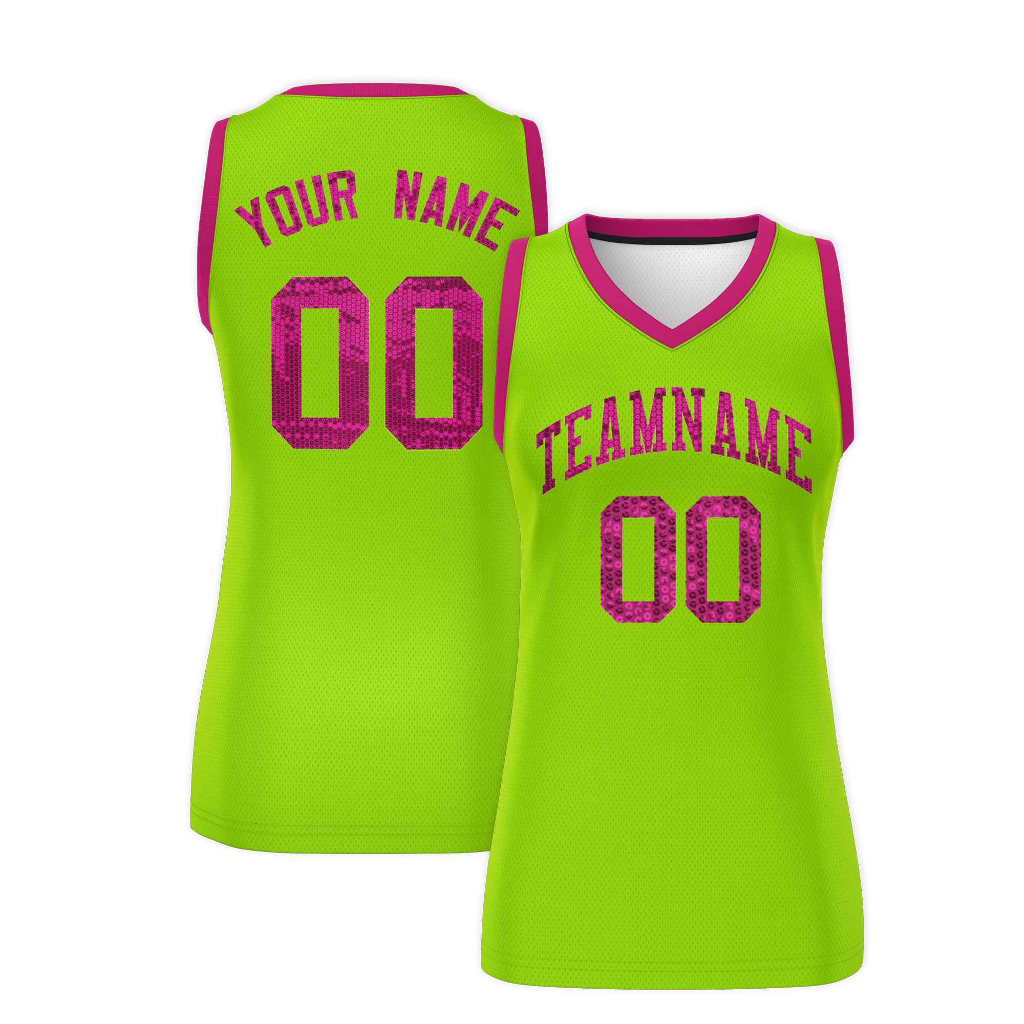 Custom Neon Green Pink Women Basketball Jersey Dress